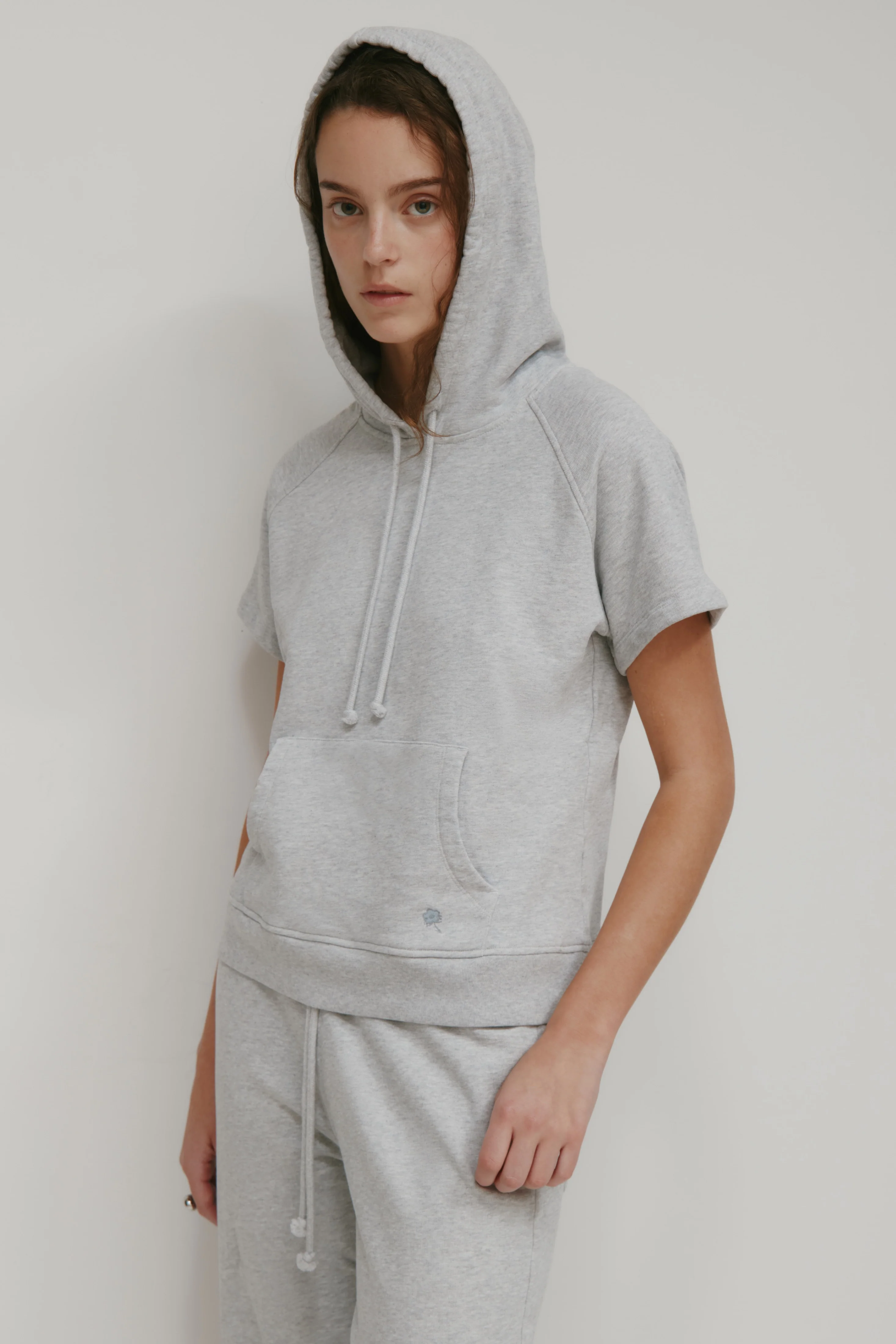 Women's French Terry Shortsleeve Hoodie in Cloud Mix - Image 3