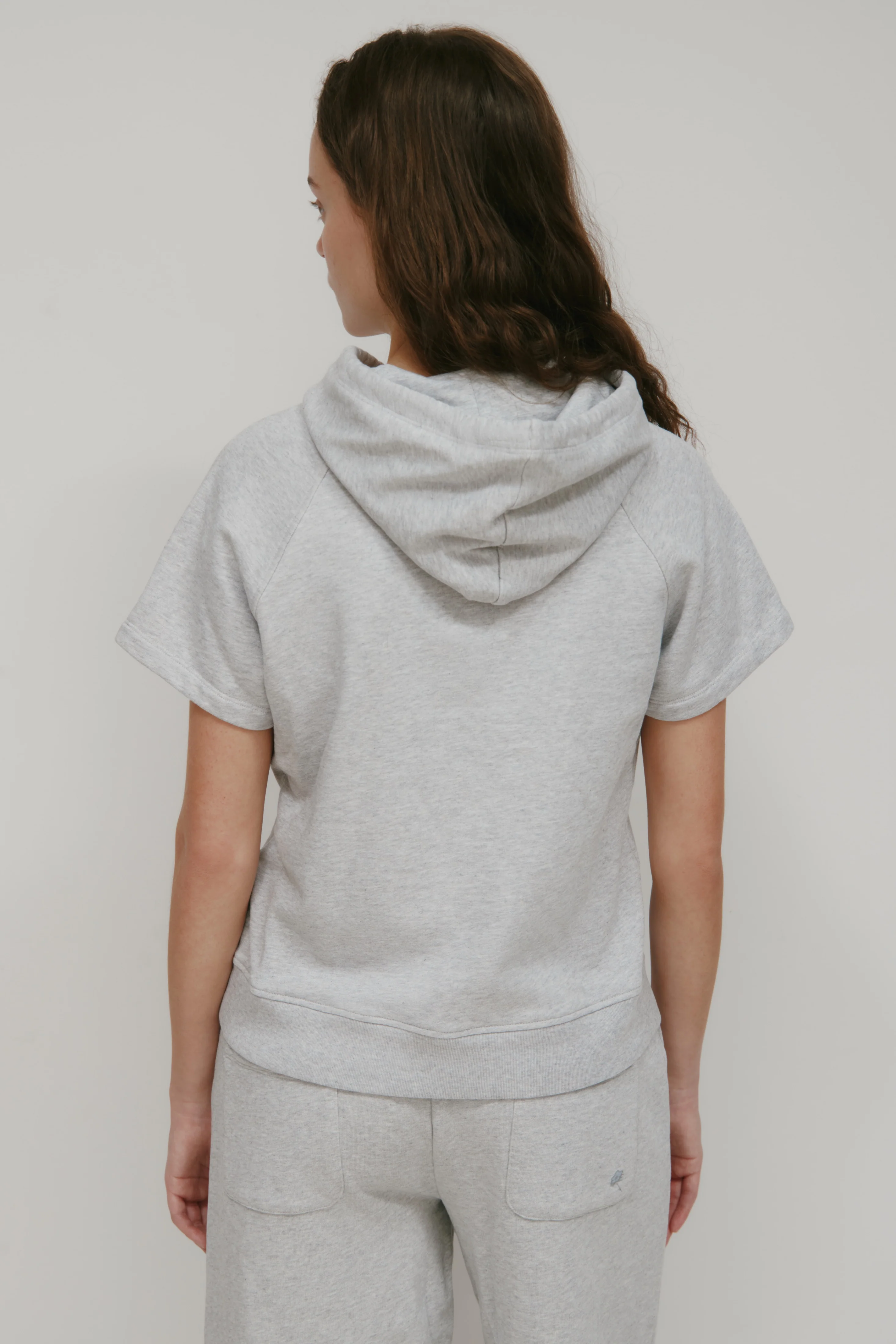 Women's French Terry Shortsleeve Hoodie in Cloud Mix - Image 4