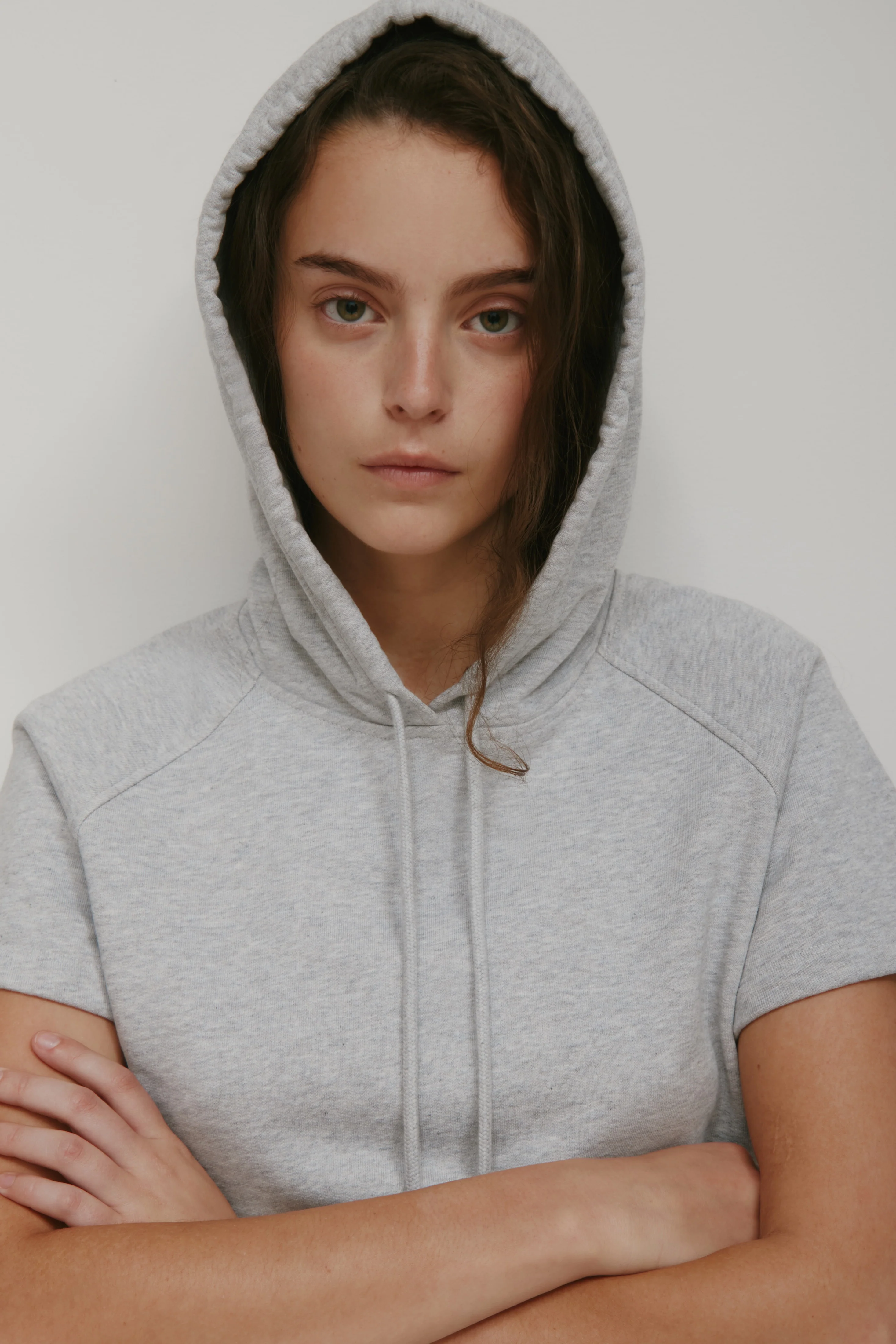 Women's French Terry Shortsleeve Hoodie in Cloud Mix - Image 5