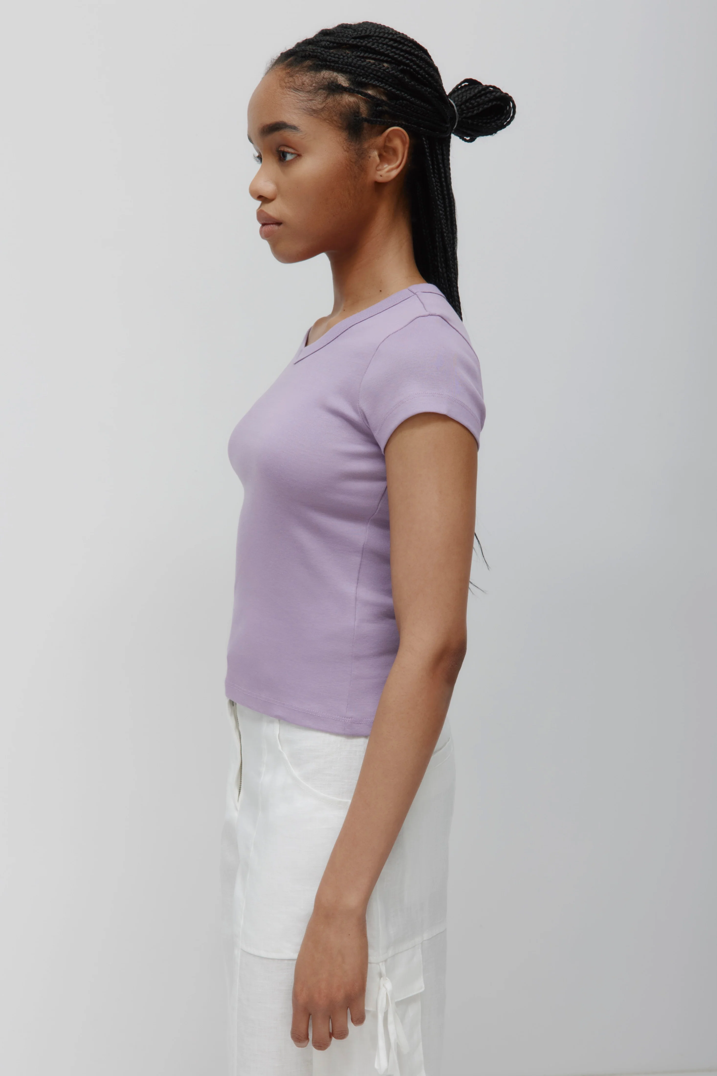 Women's High V-neck Tee in Mauve - Image 4