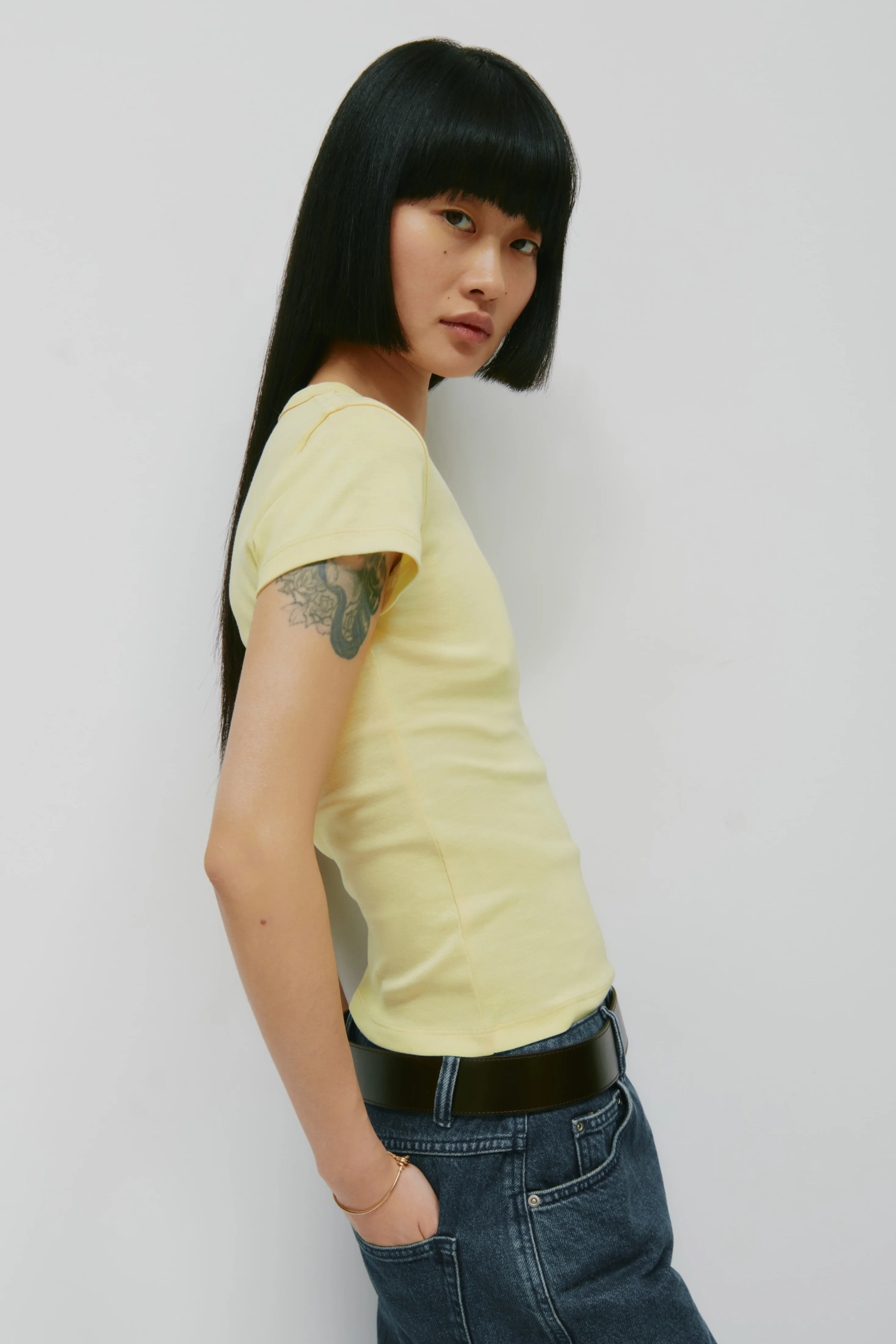 Women's High V-neck Tee in Sorbet - Image 3