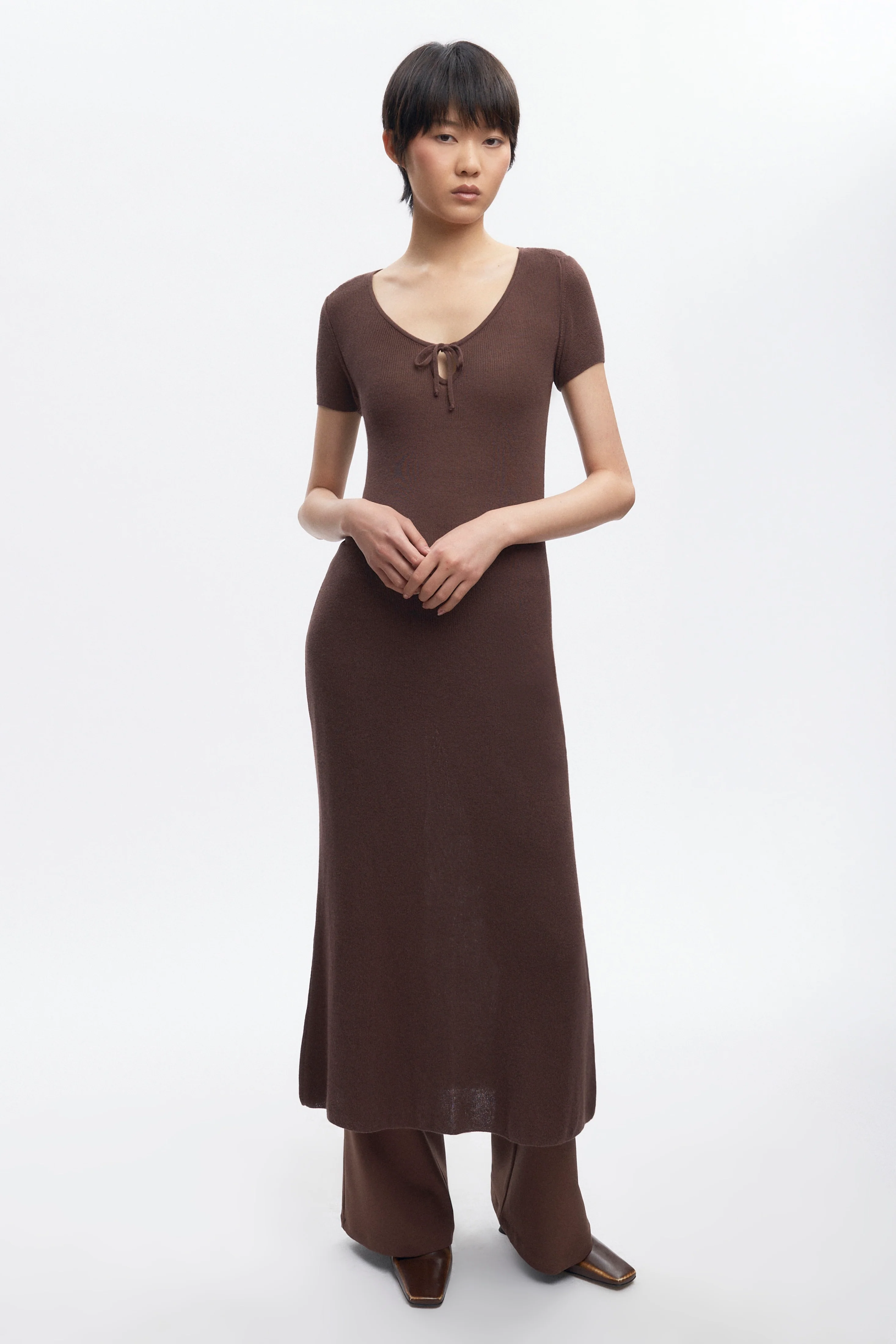 Women's Iris Knit Dress in Coffee Bean - Image 5
