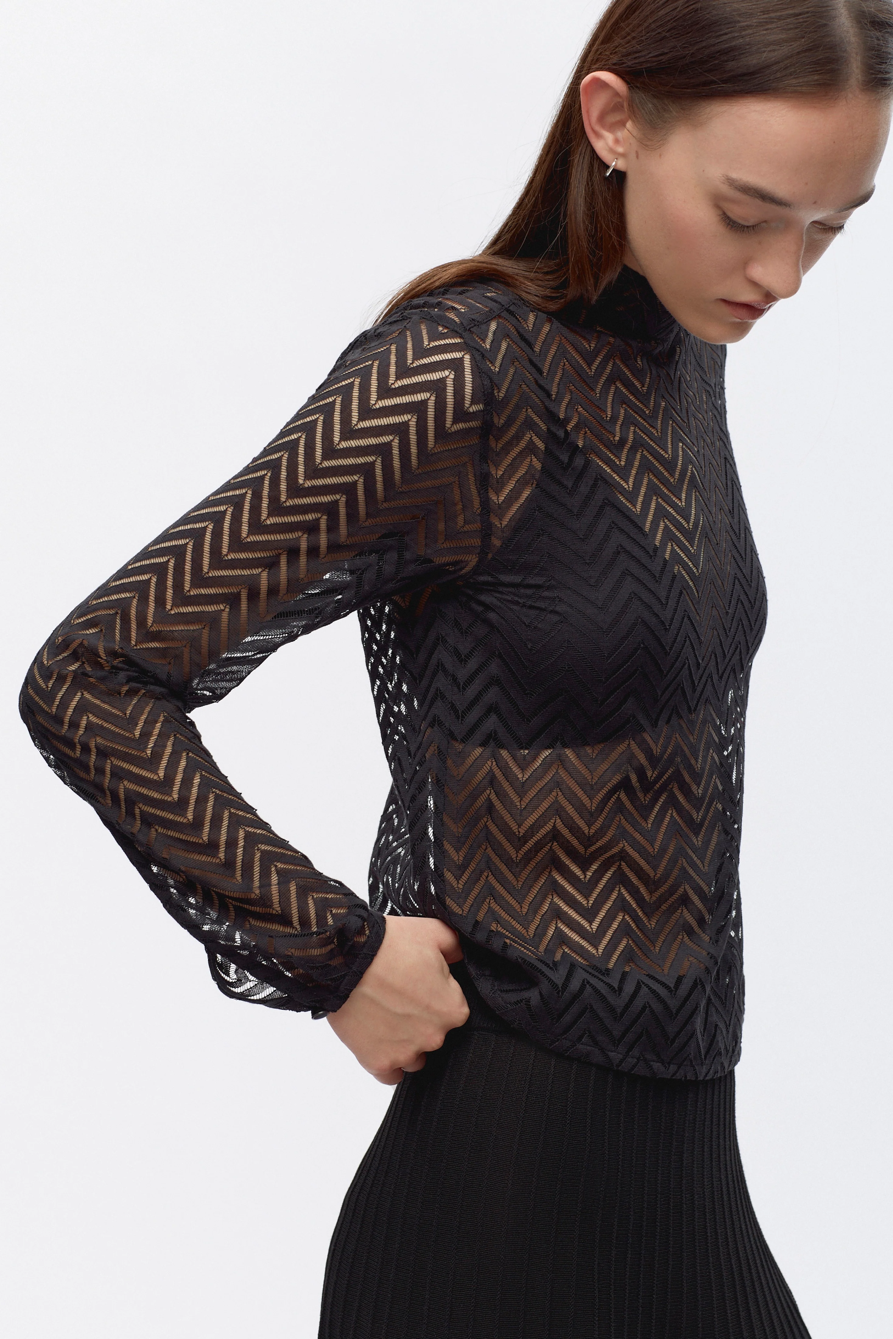 Women's Lace Mockneck in Black - Image 5