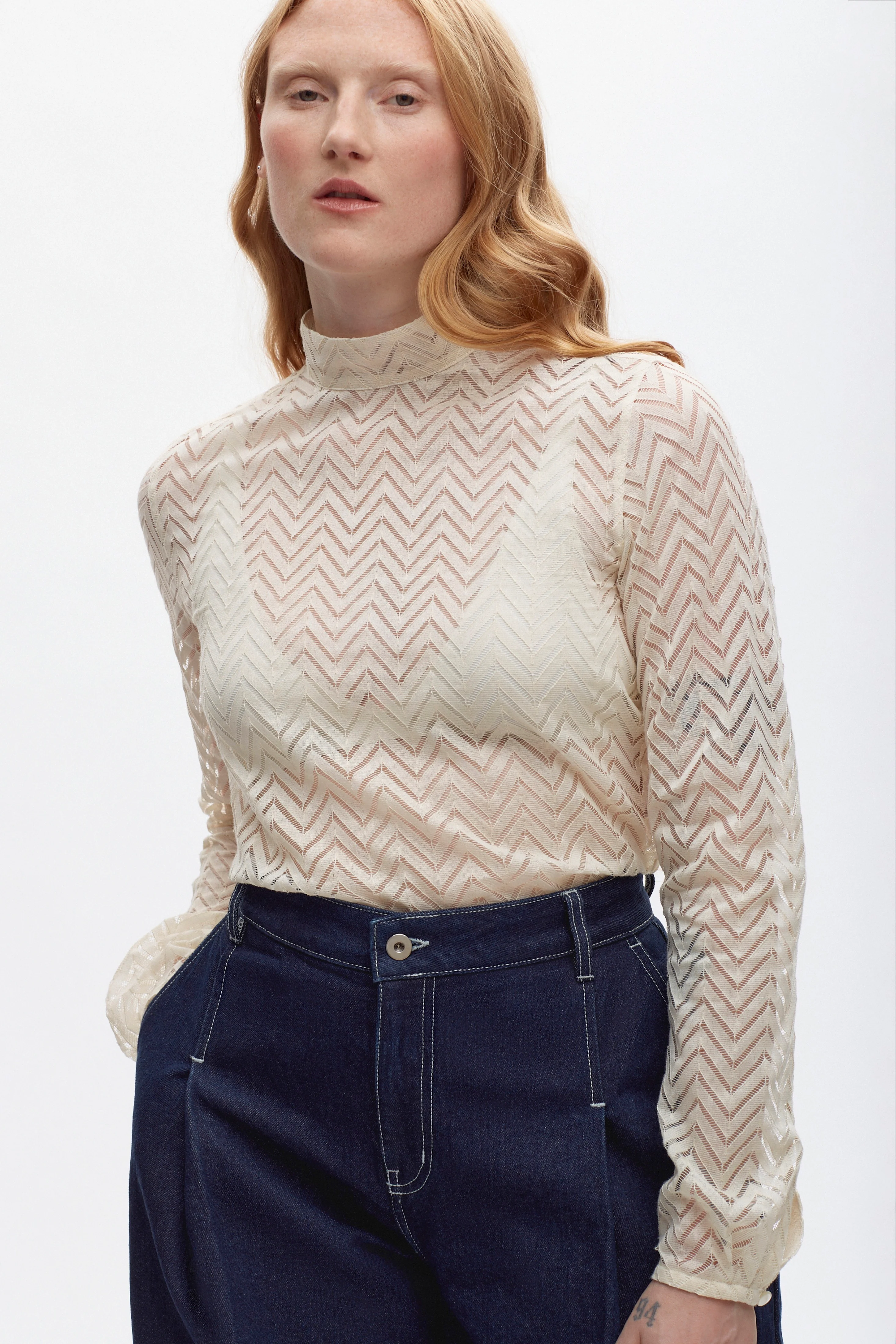 Women's Lace Mockneck in Natural - Image 2