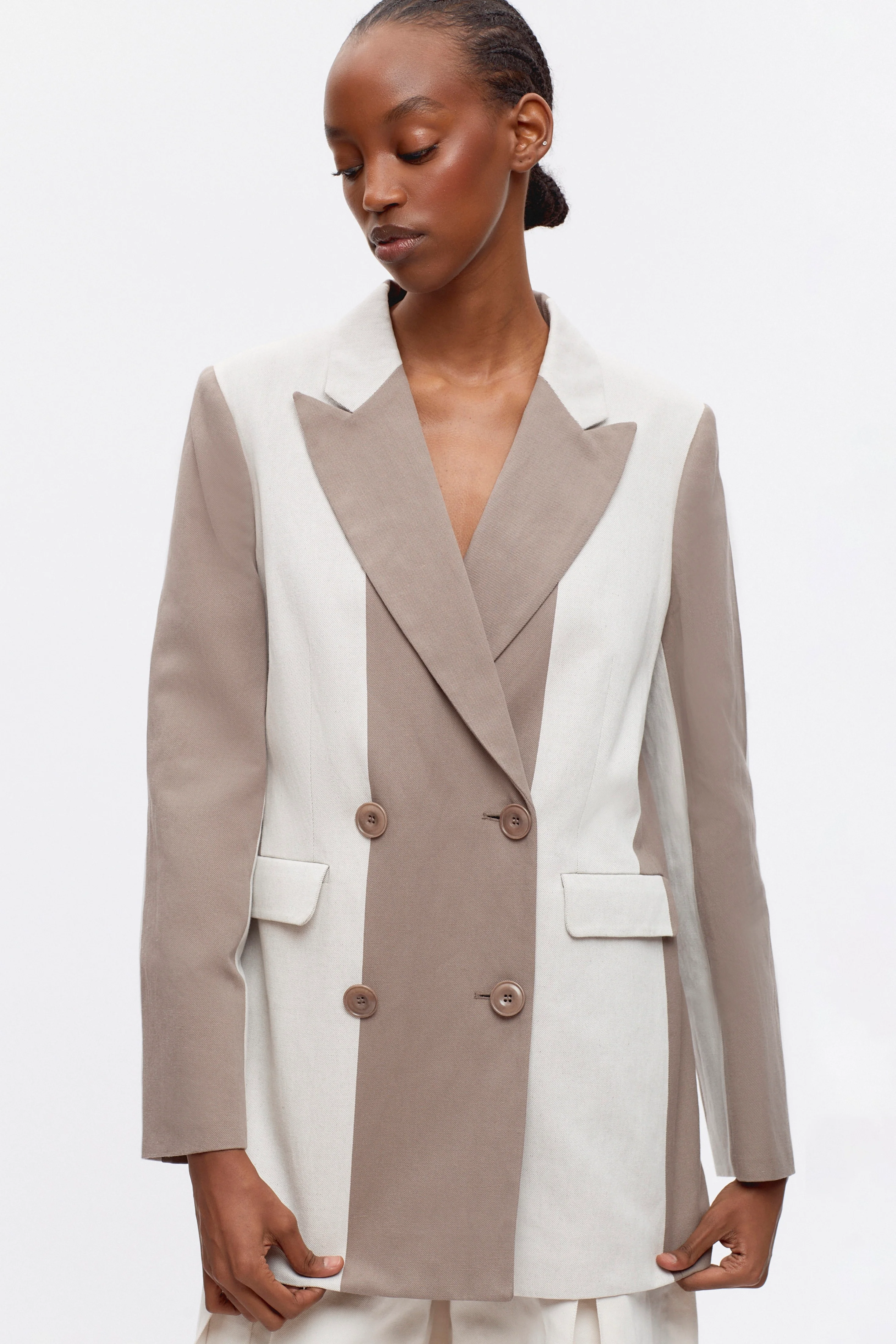 Women's Linen Station Blazer in Birch/Brindle Stripe - Image 3