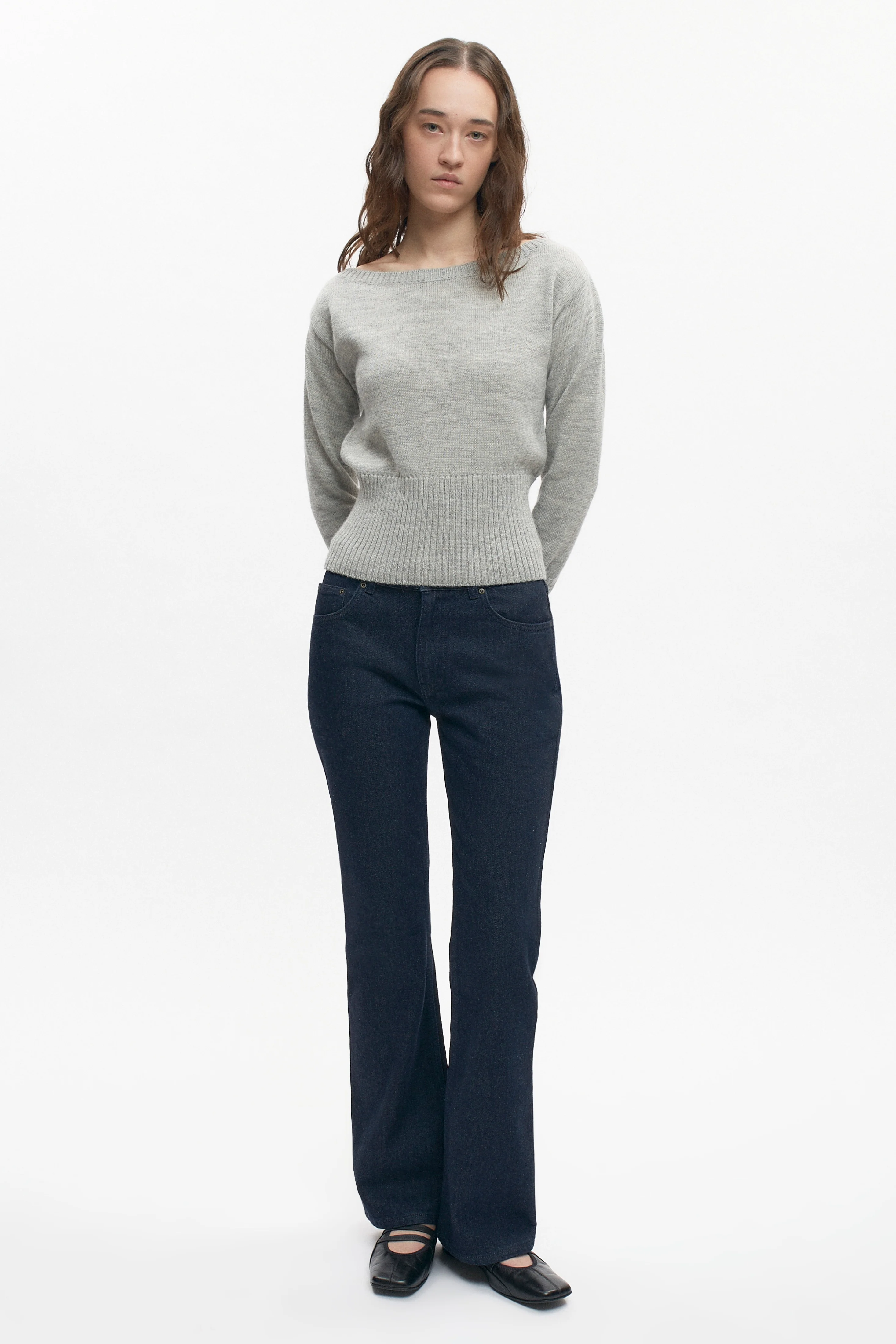 Women's Merino Boatneck Sweater in Heather Grey - Image 2