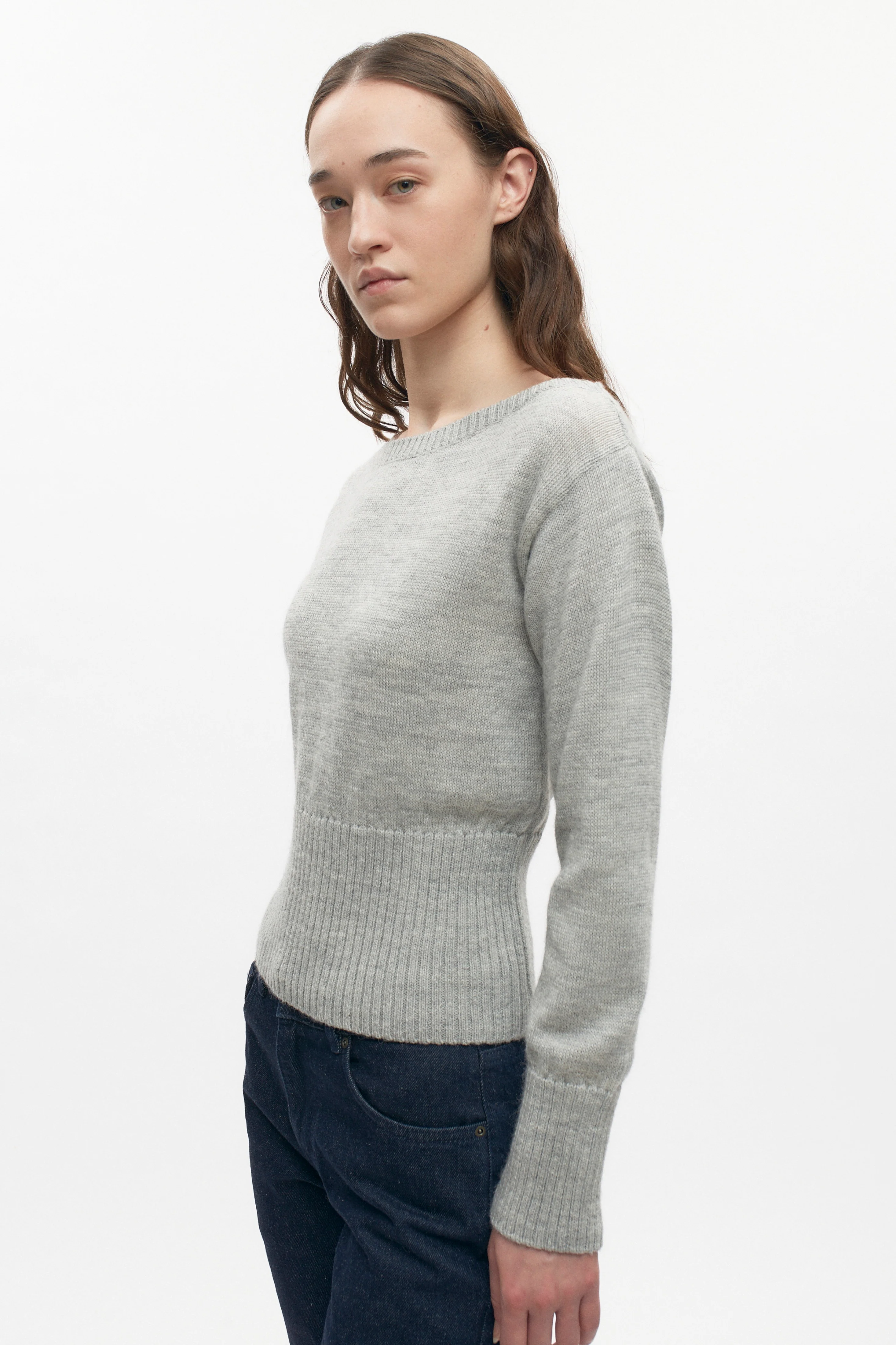 Women's Merino Boatneck Sweater in Heather Grey - Image 3