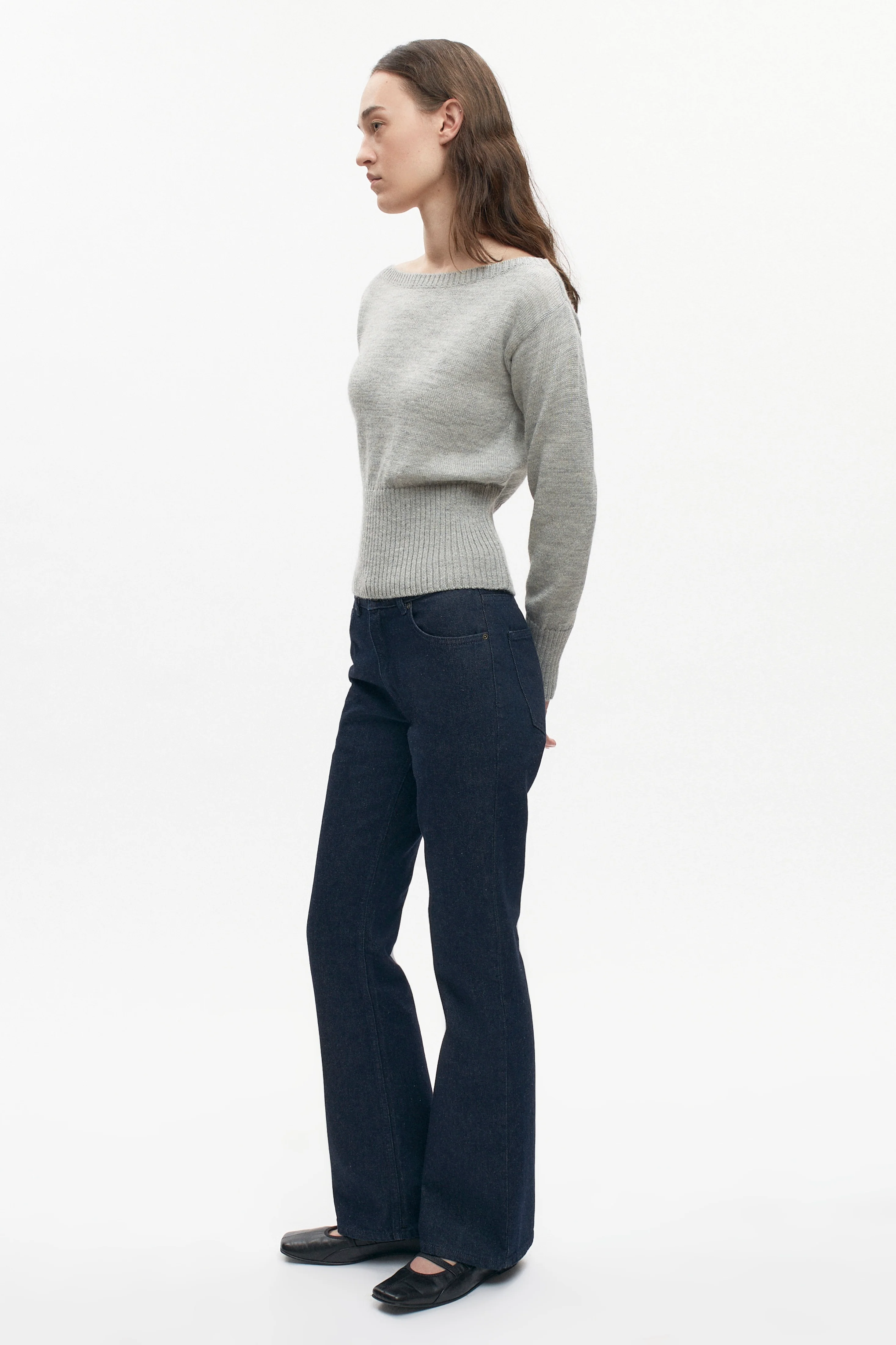 Women's Merino Boatneck Sweater in Heather Grey - Image 4