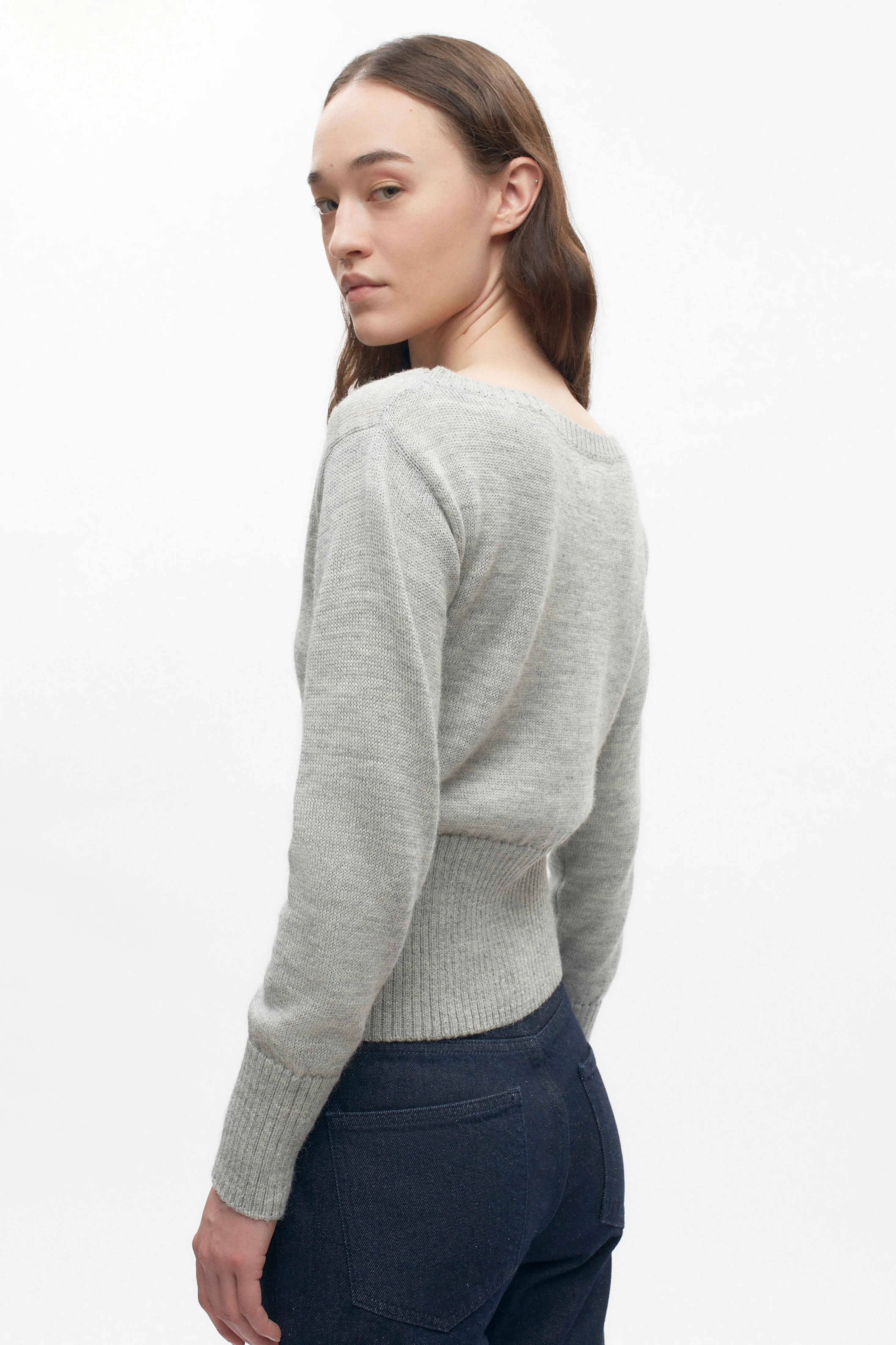 Women's Merino Boatneck Sweater in Heather Grey - Image 5
