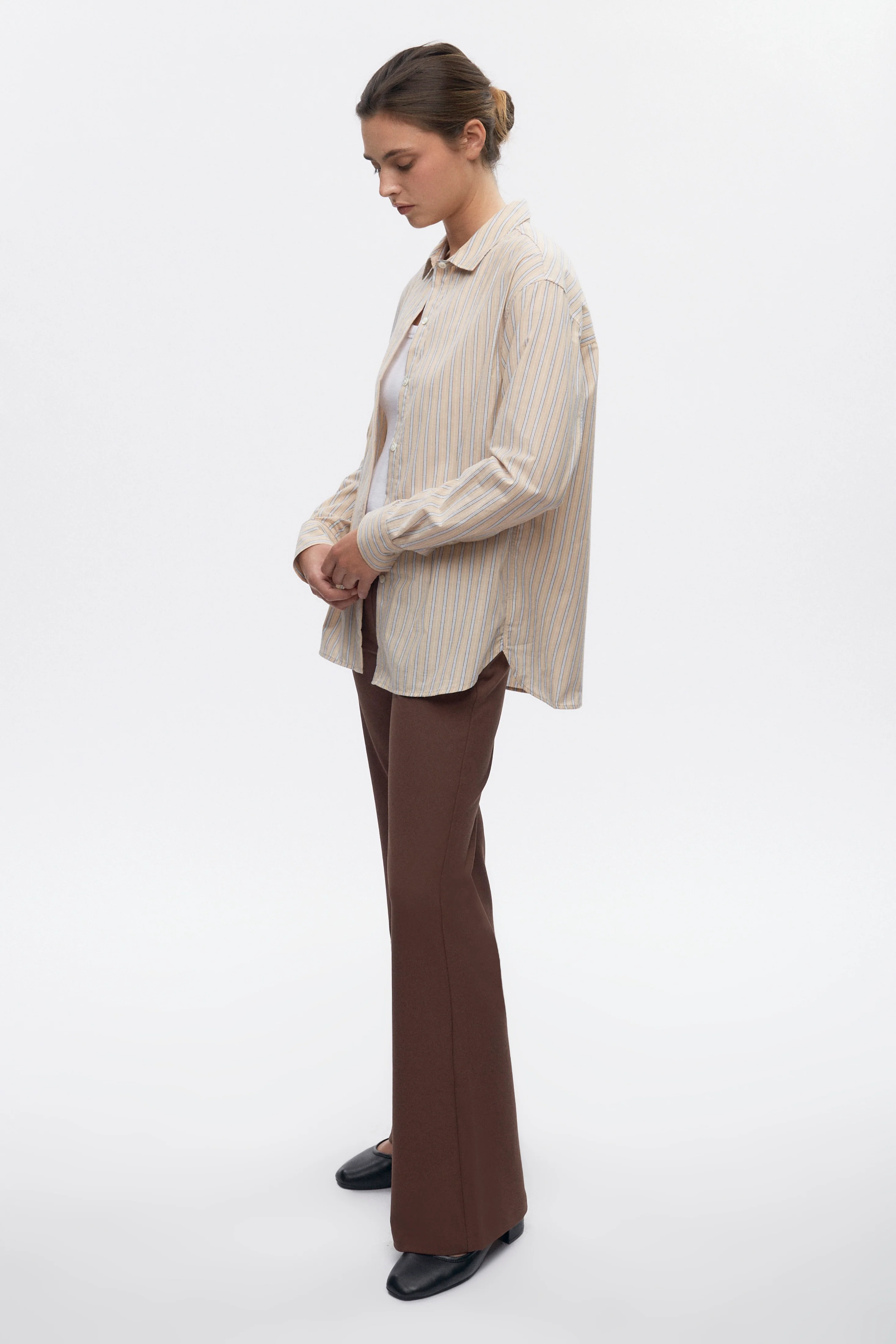 Women's Merire Stripe Shirt in Dove/Marshmallow Stripe - Image 3