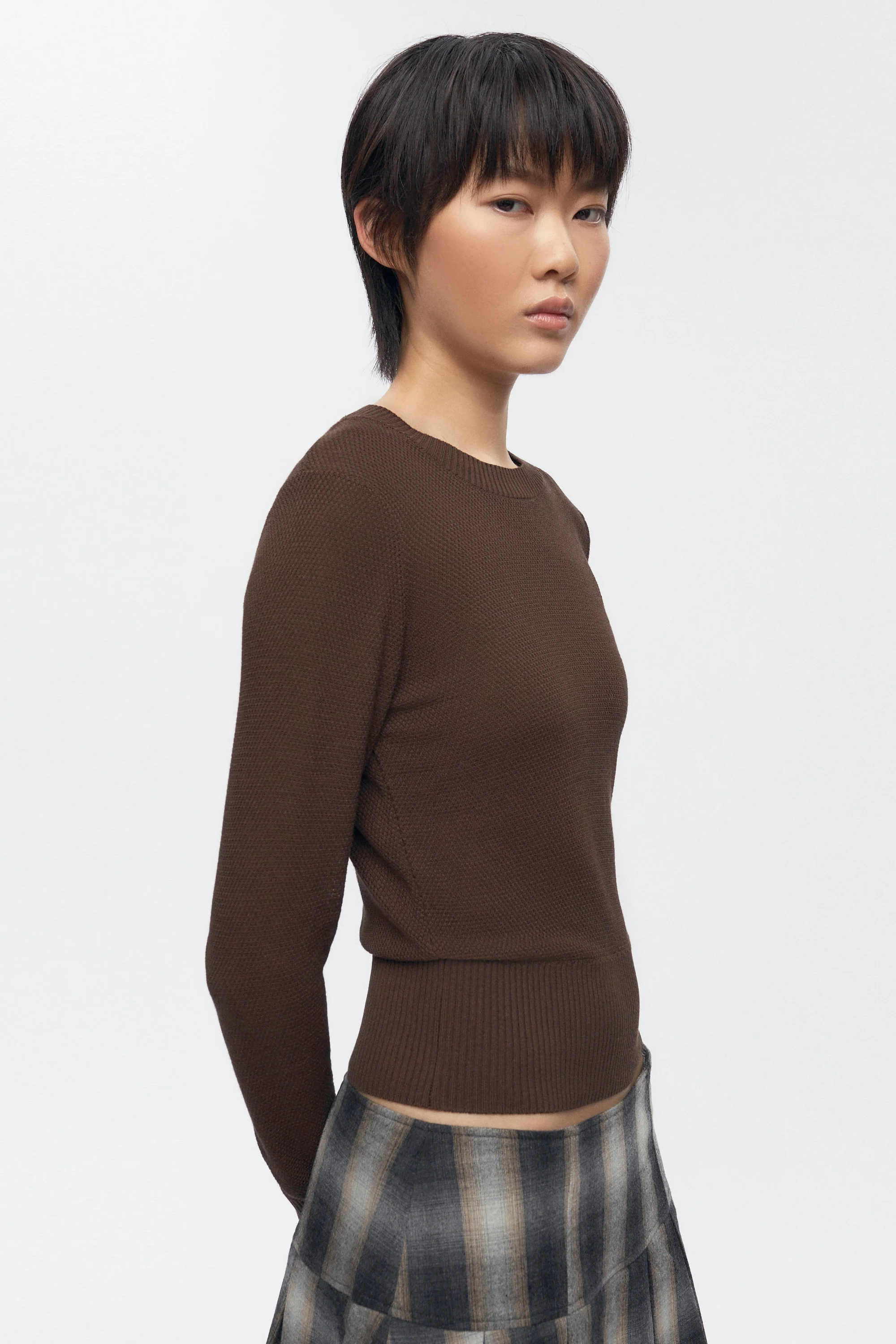 Women's Mesh Rib Longsleeve in Cocoa - Image 3