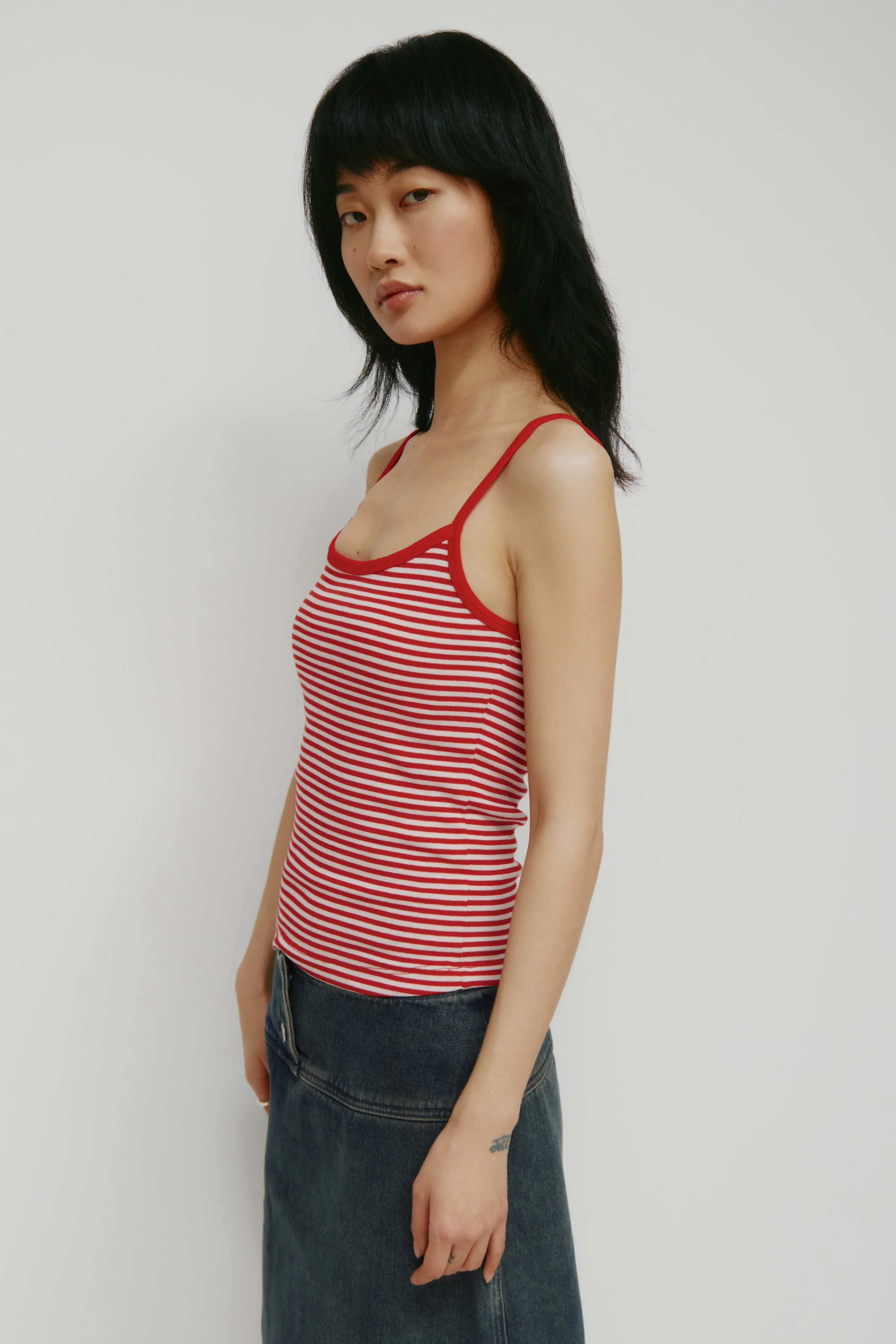 Women's Micro Rib Cami in Pink Frost/Salsa Stripe - Image 3