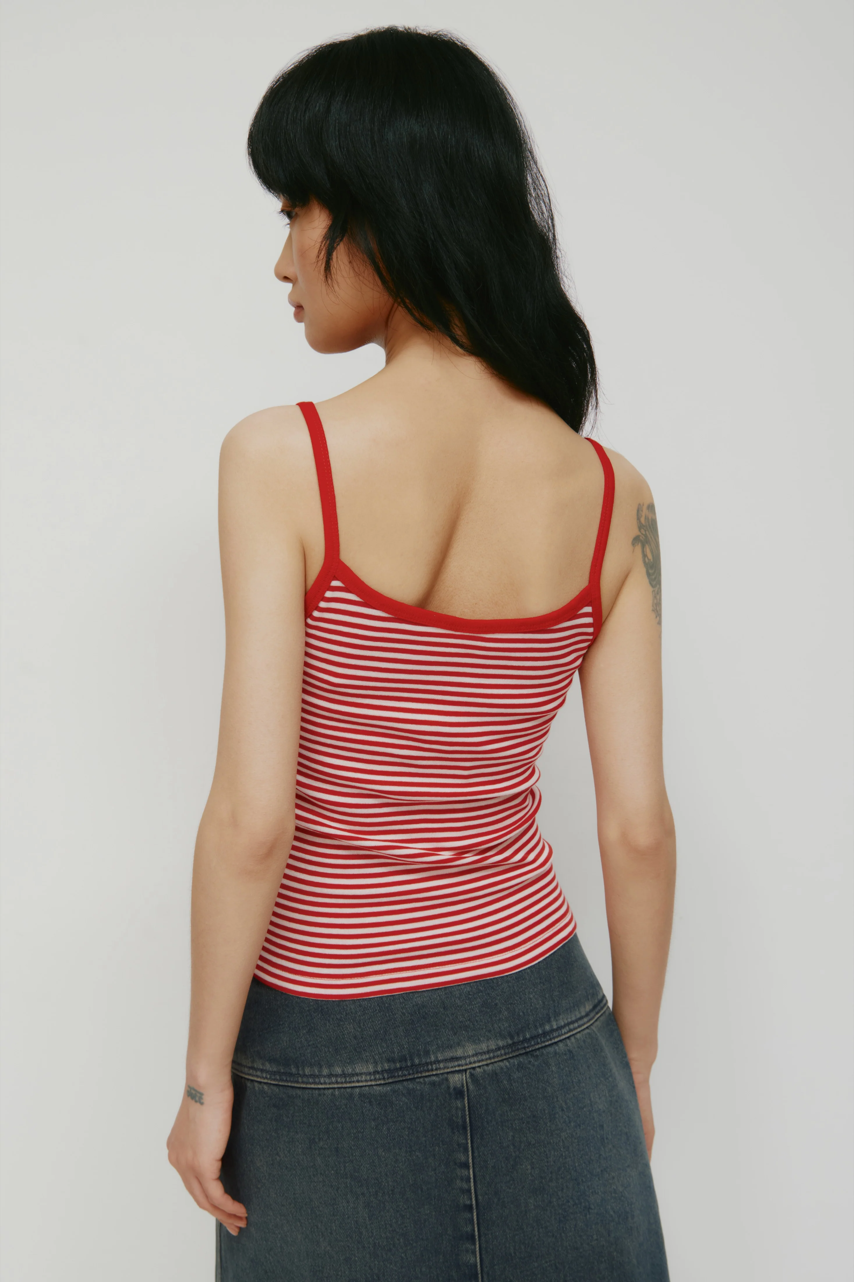 Women's Micro Rib Cami in Pink Frost/Salsa Stripe - Image 4