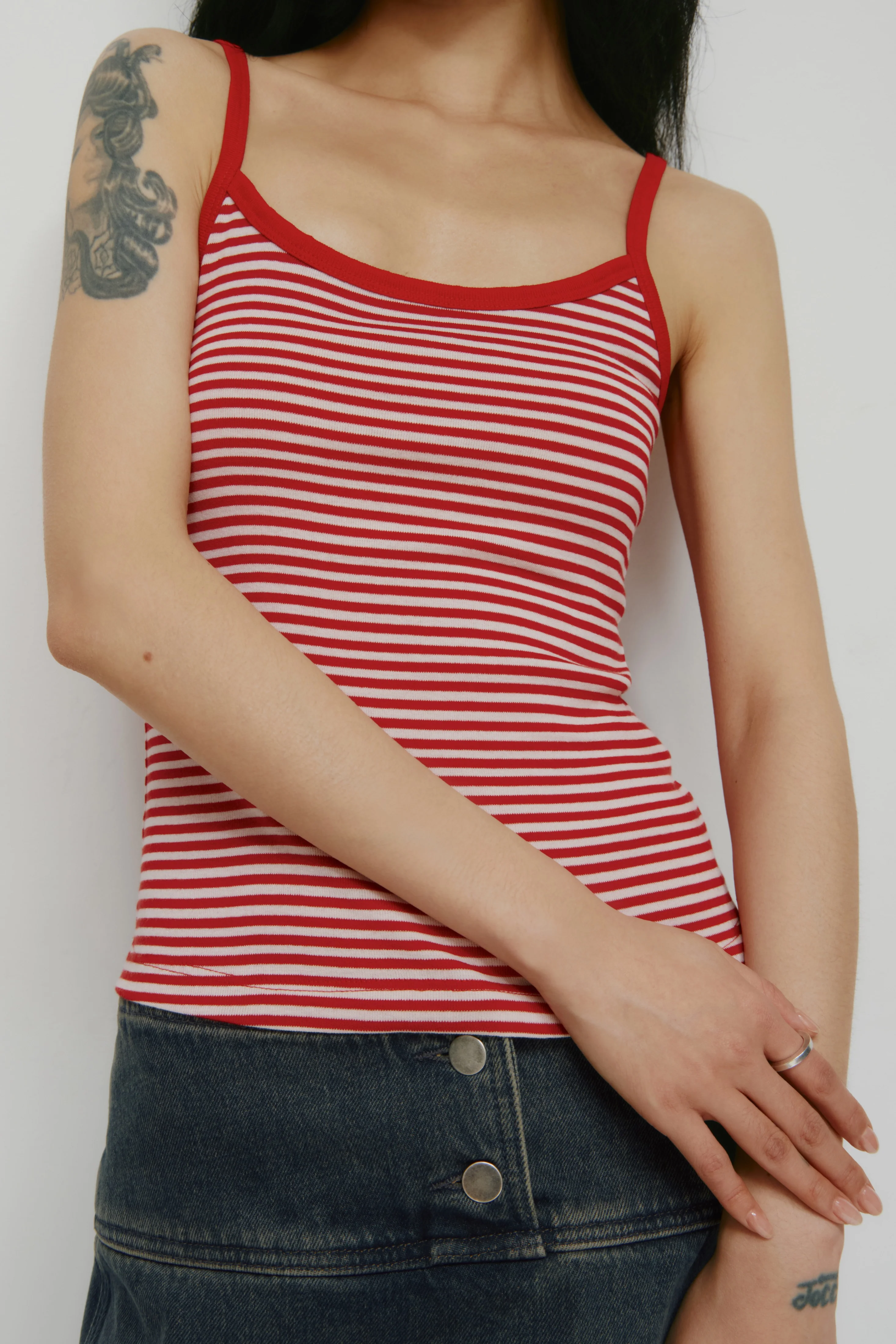 Women's Micro Rib Cami in Pink Frost/Salsa Stripe - Image 5
