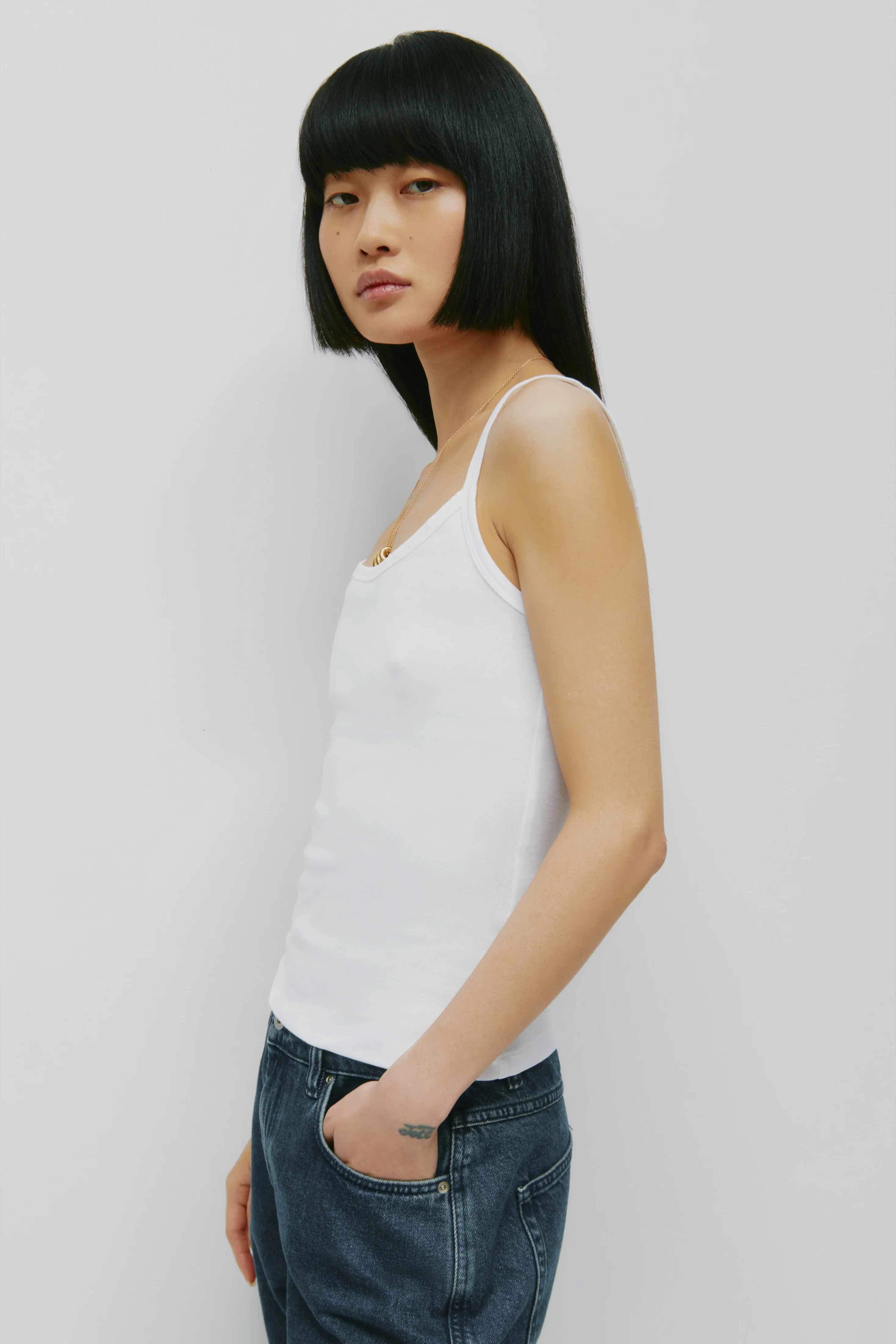 Women's Micro Rib Cami in White - Image 4