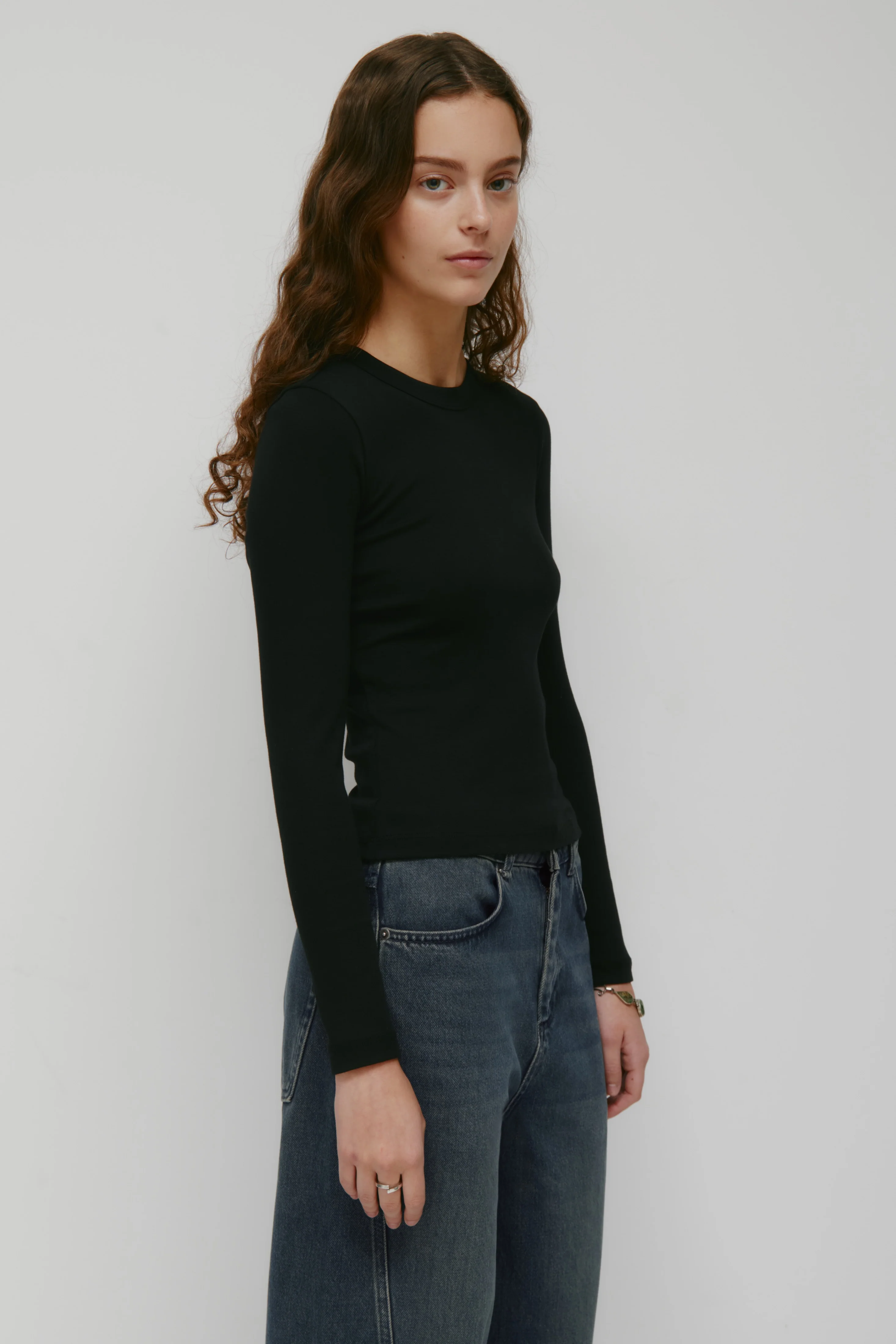 Women's Micro Rib Longsleeve in Black - Image 3