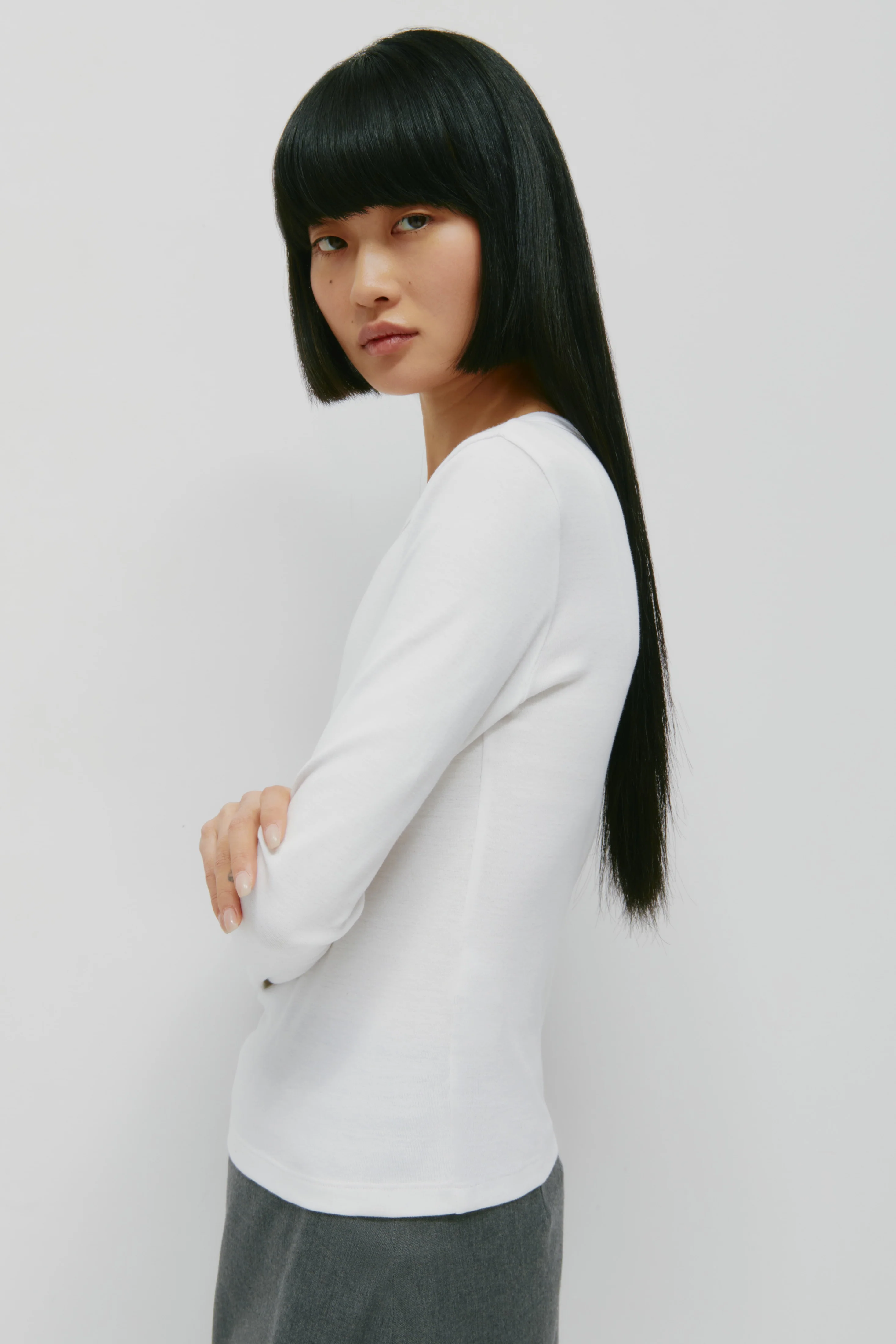 Women's Micro Rib Longsleeve in White - Image 3