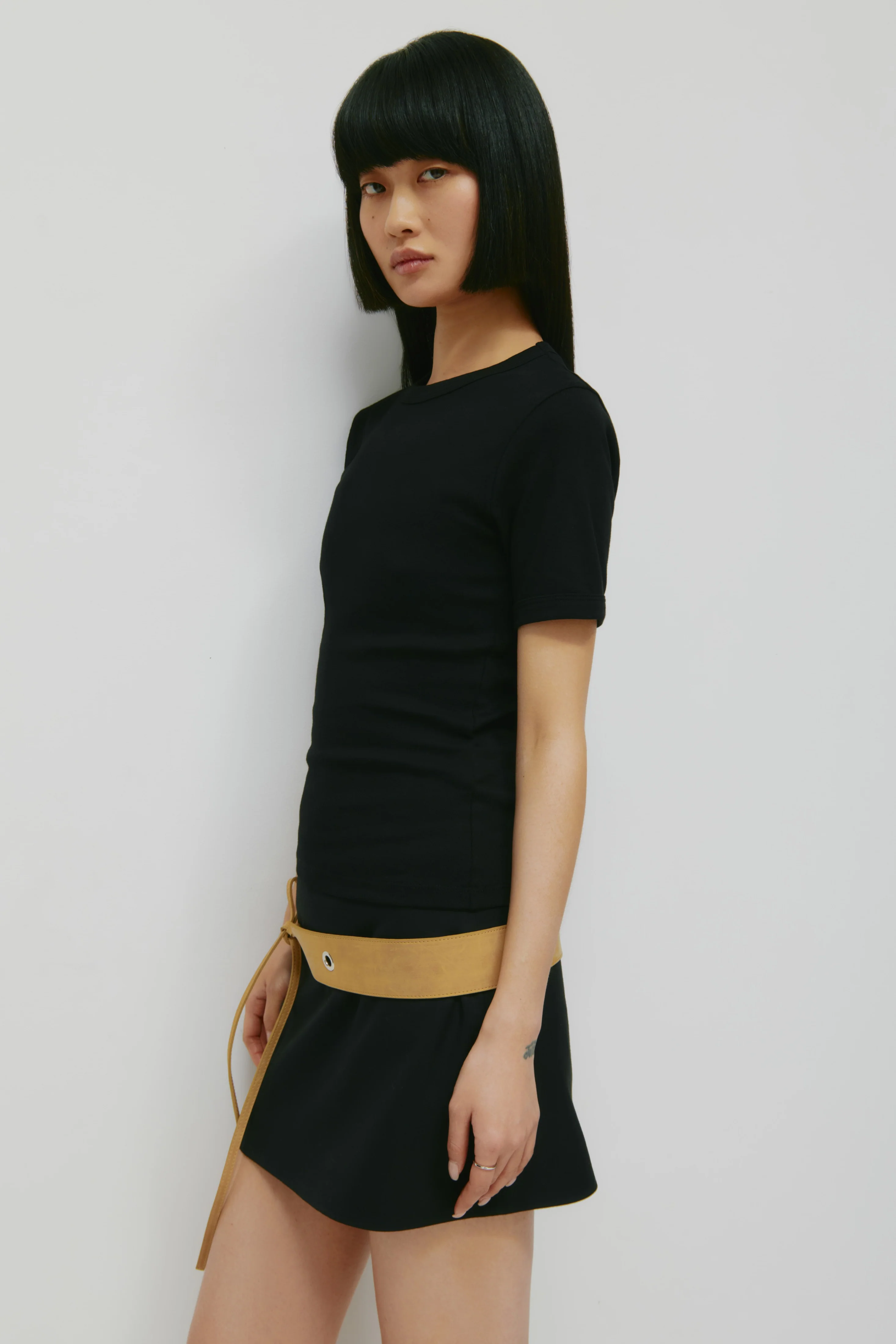 Women's Micro Rib Tee in Black - Image 3