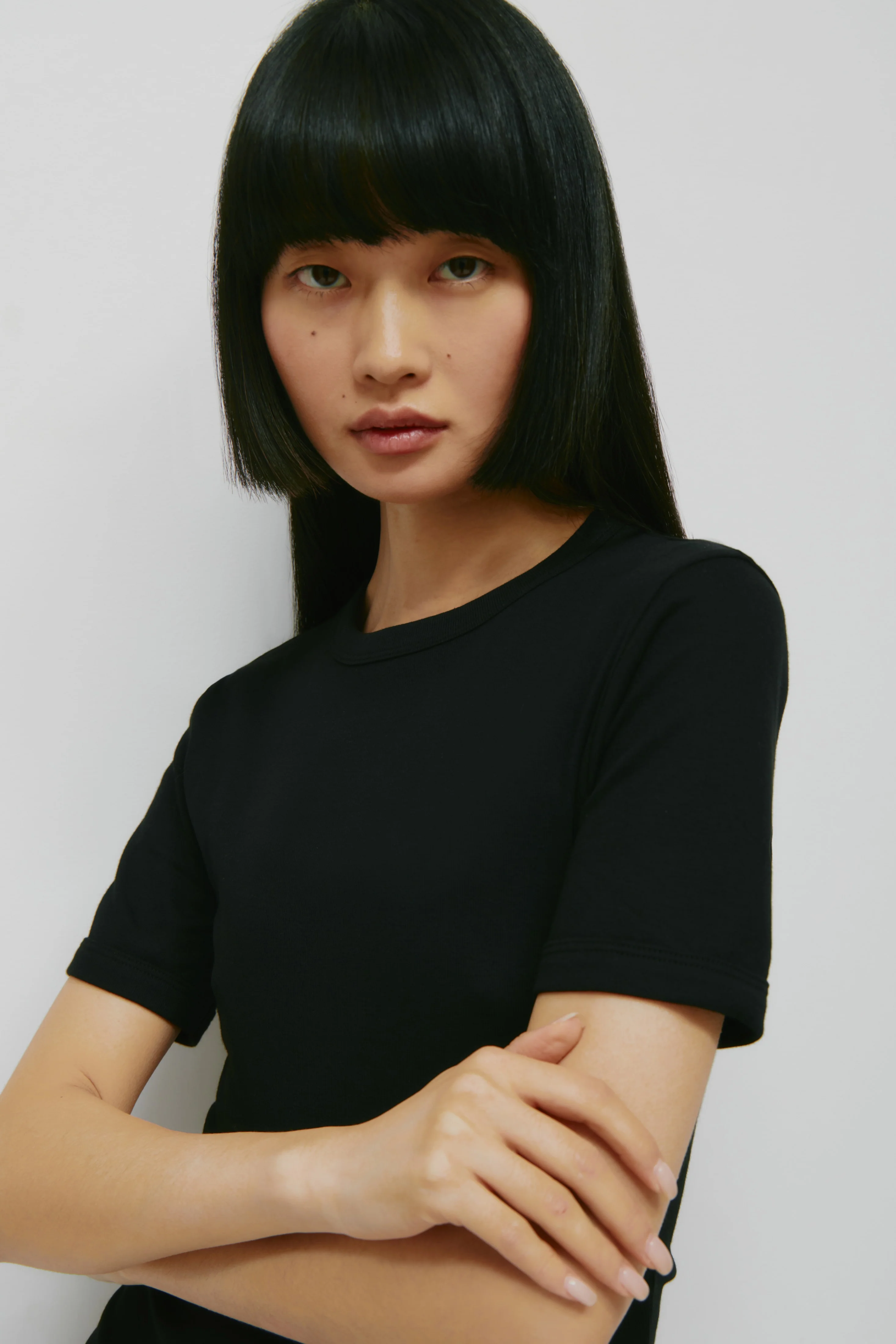 Women's Micro Rib Tee in Black - Image 5