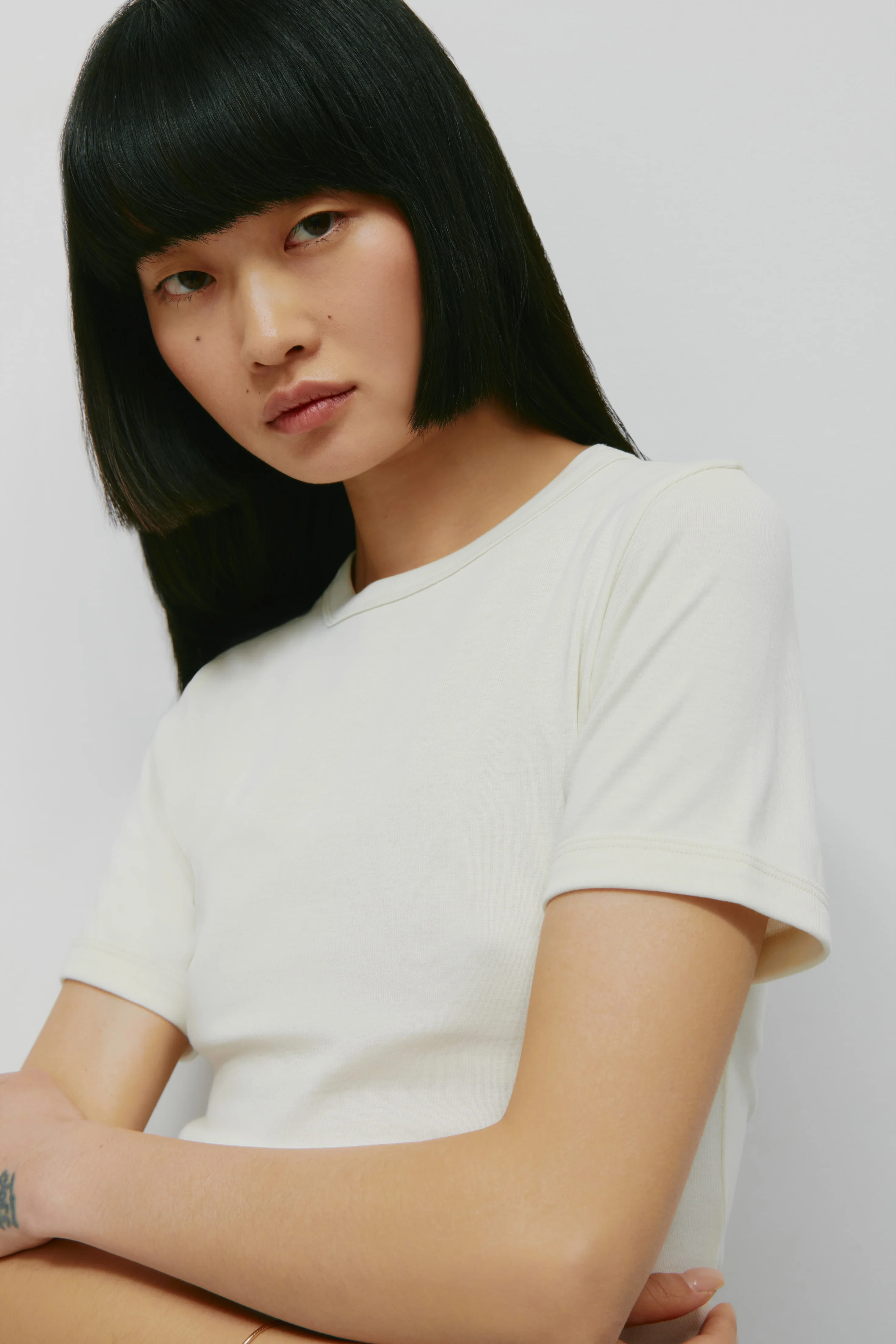 Women's Micro Rib Tee in Marshmallow - Image 4