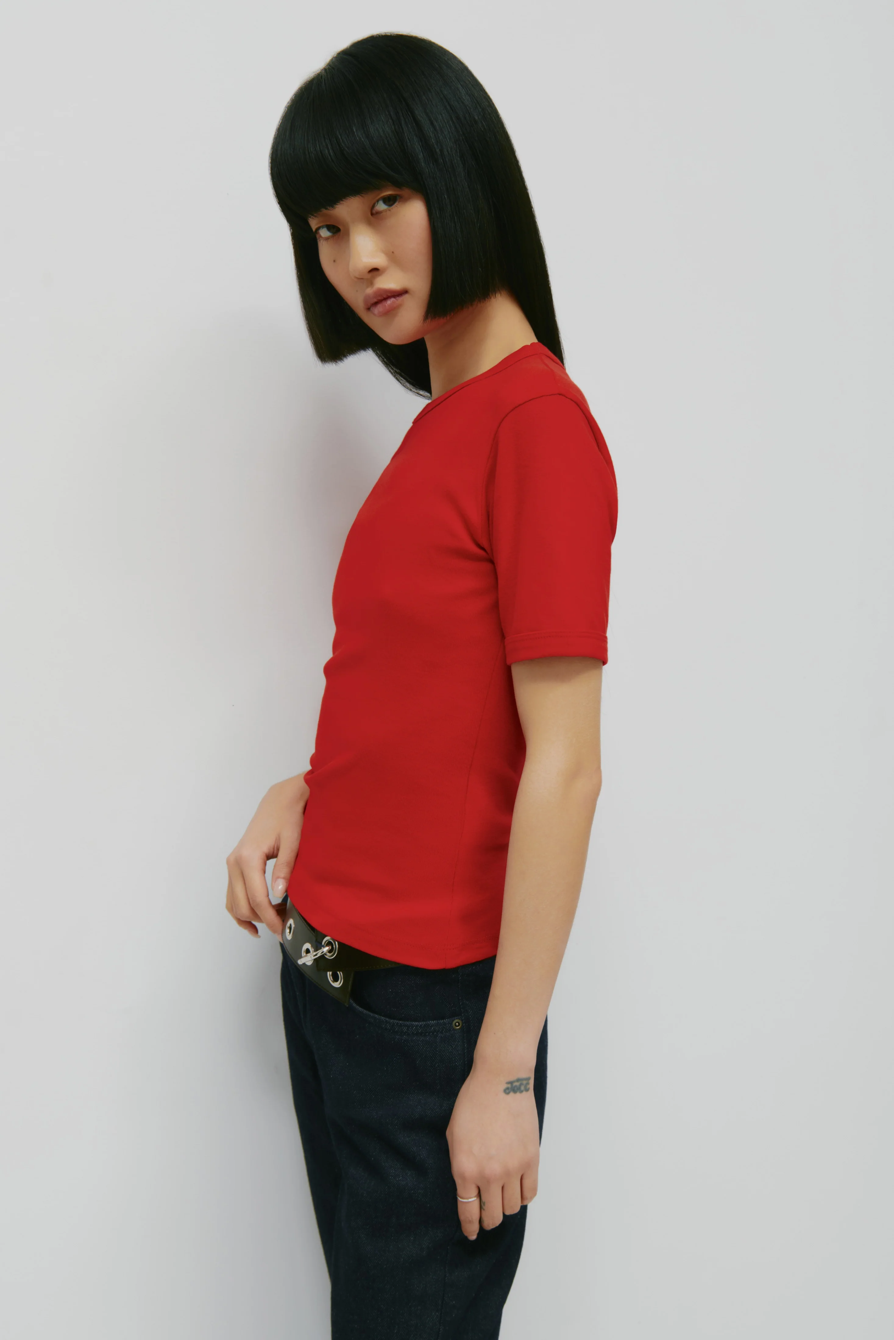 Women's Micro Rib Tee in Salsa - Image 3