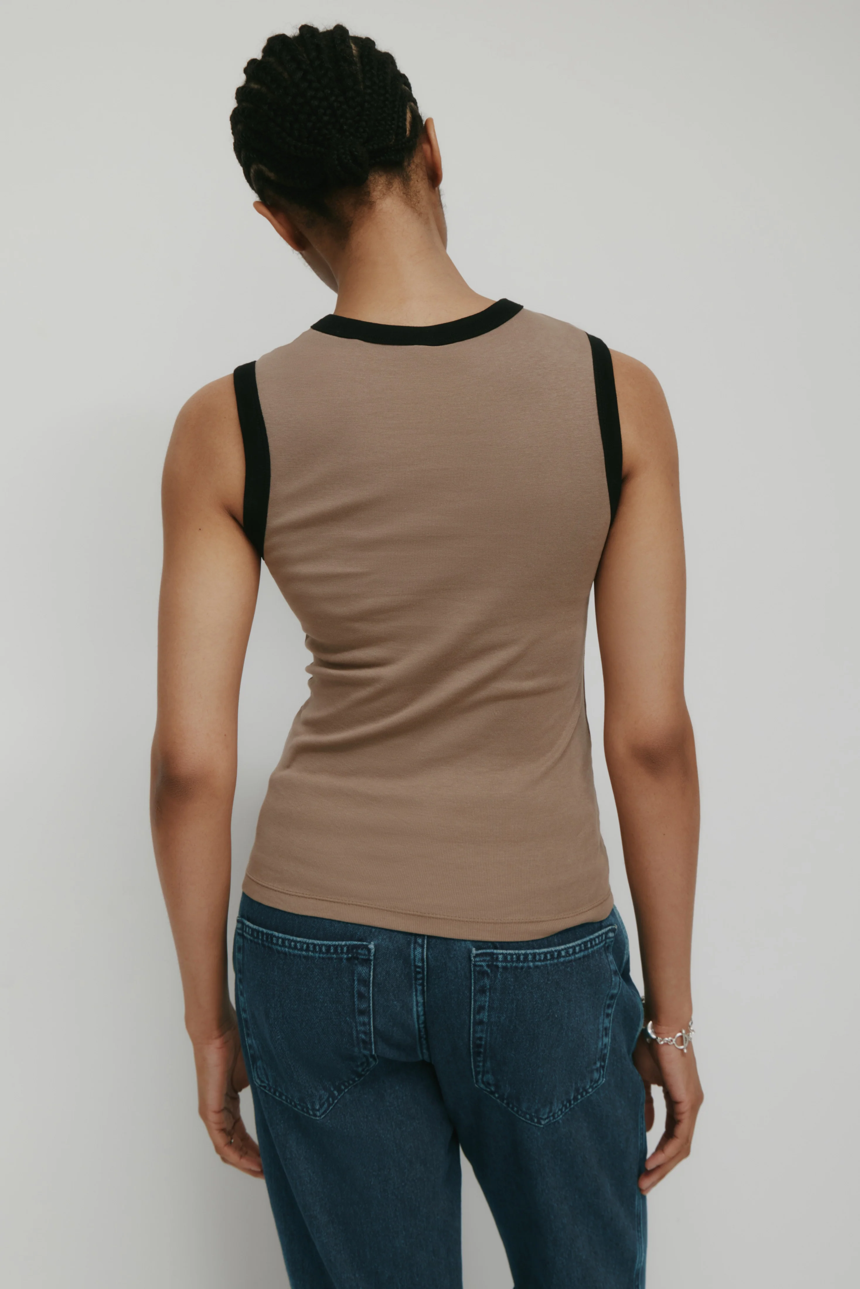 Women's Muscle Tank in Taupe/Black - Image 4