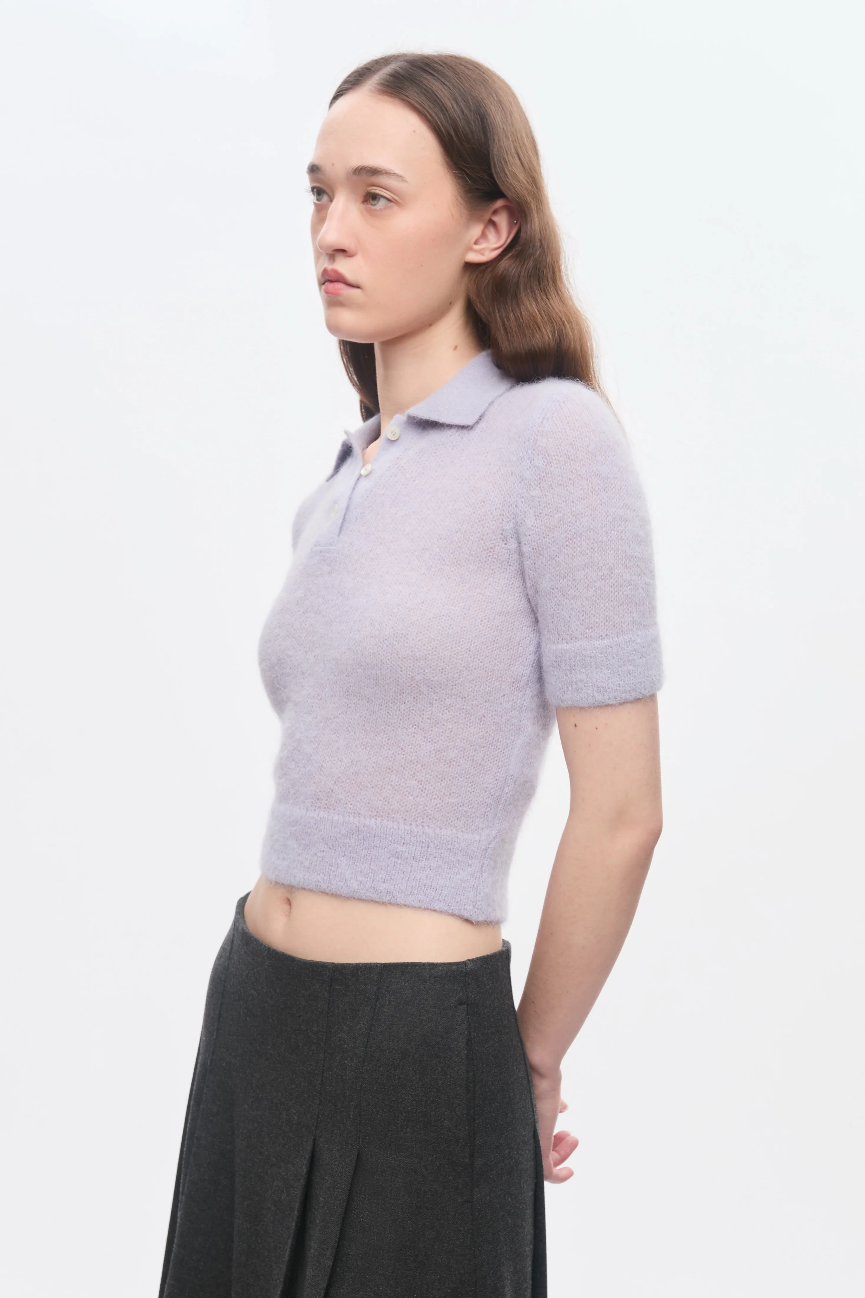 Women's Noor Fuzzy Polo in Mauve - Image 3