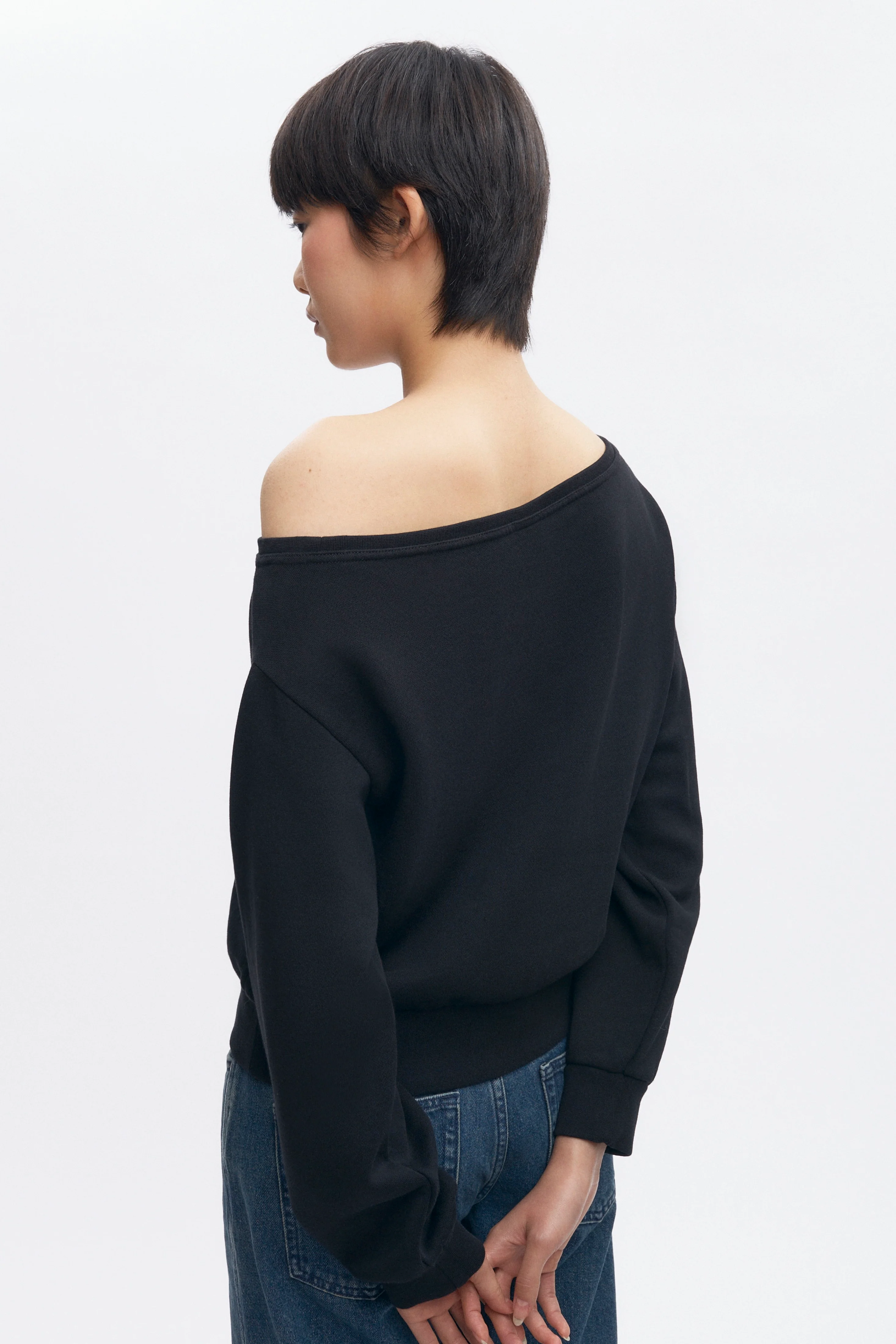 Women's Off Shoulder Sweatshirt in Black - Image 5