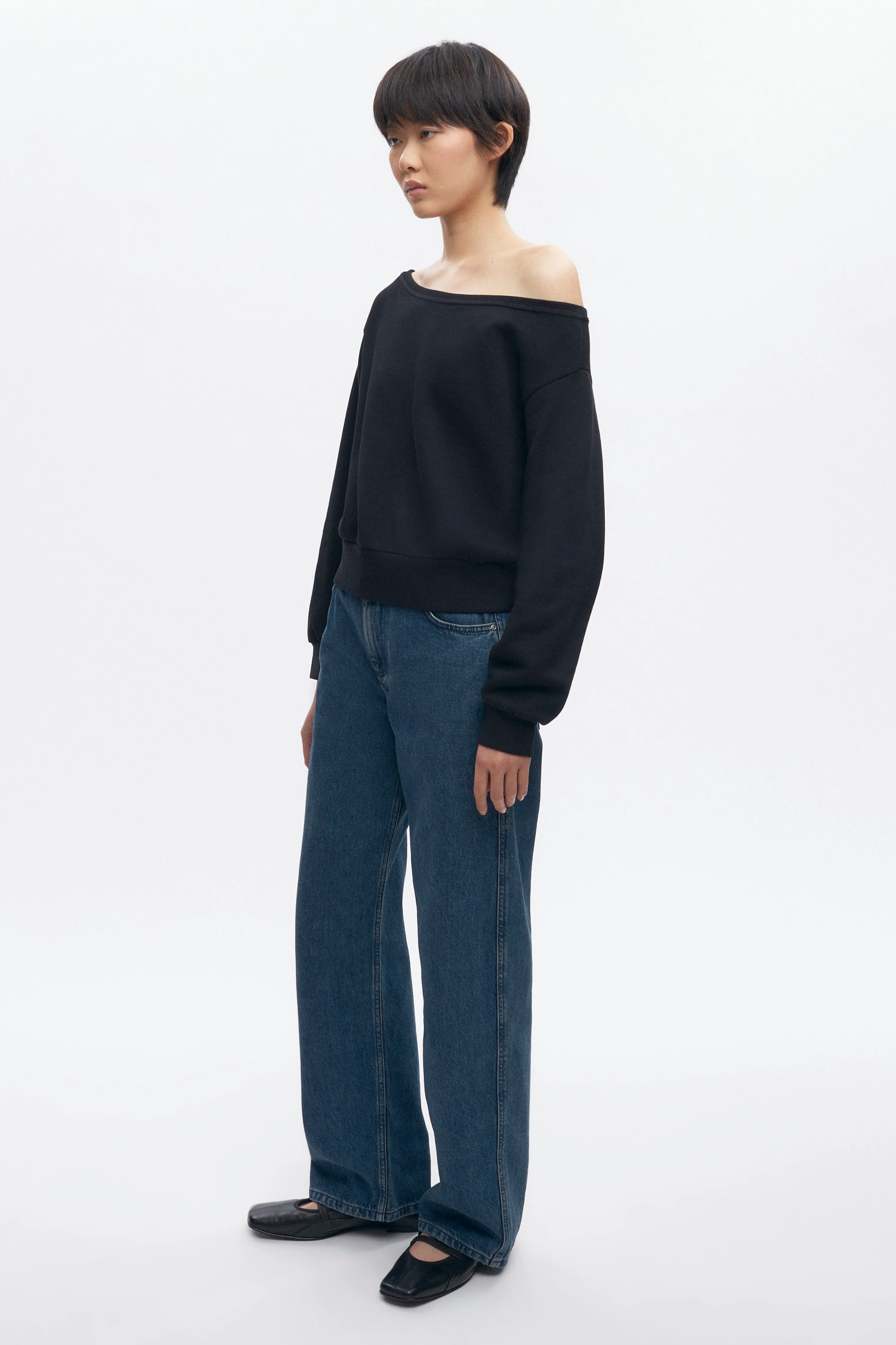 Women's Off Shoulder Sweatshirt in Black - Image 6