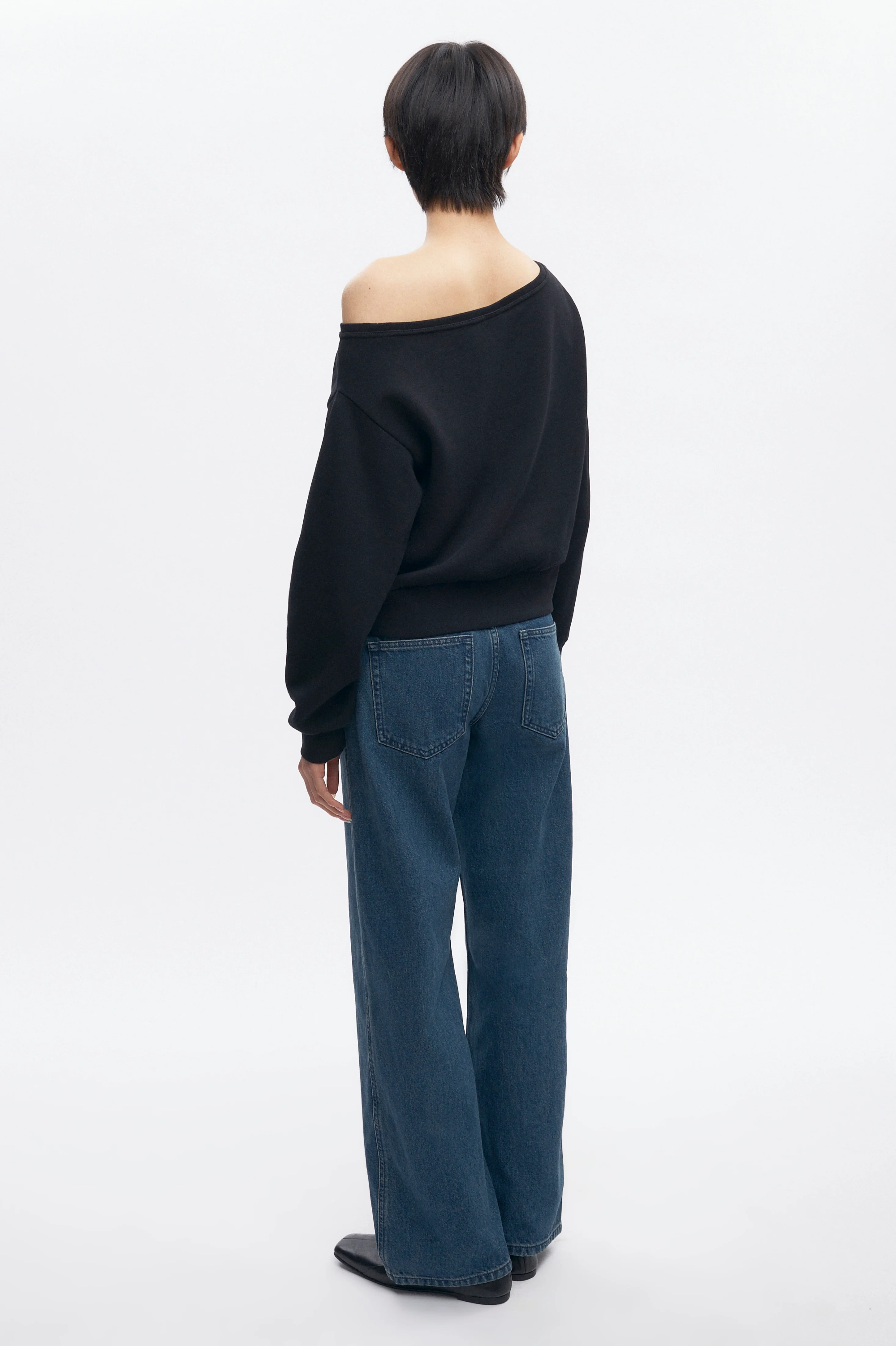 Women's Off Shoulder Sweatshirt in Black - Image 7