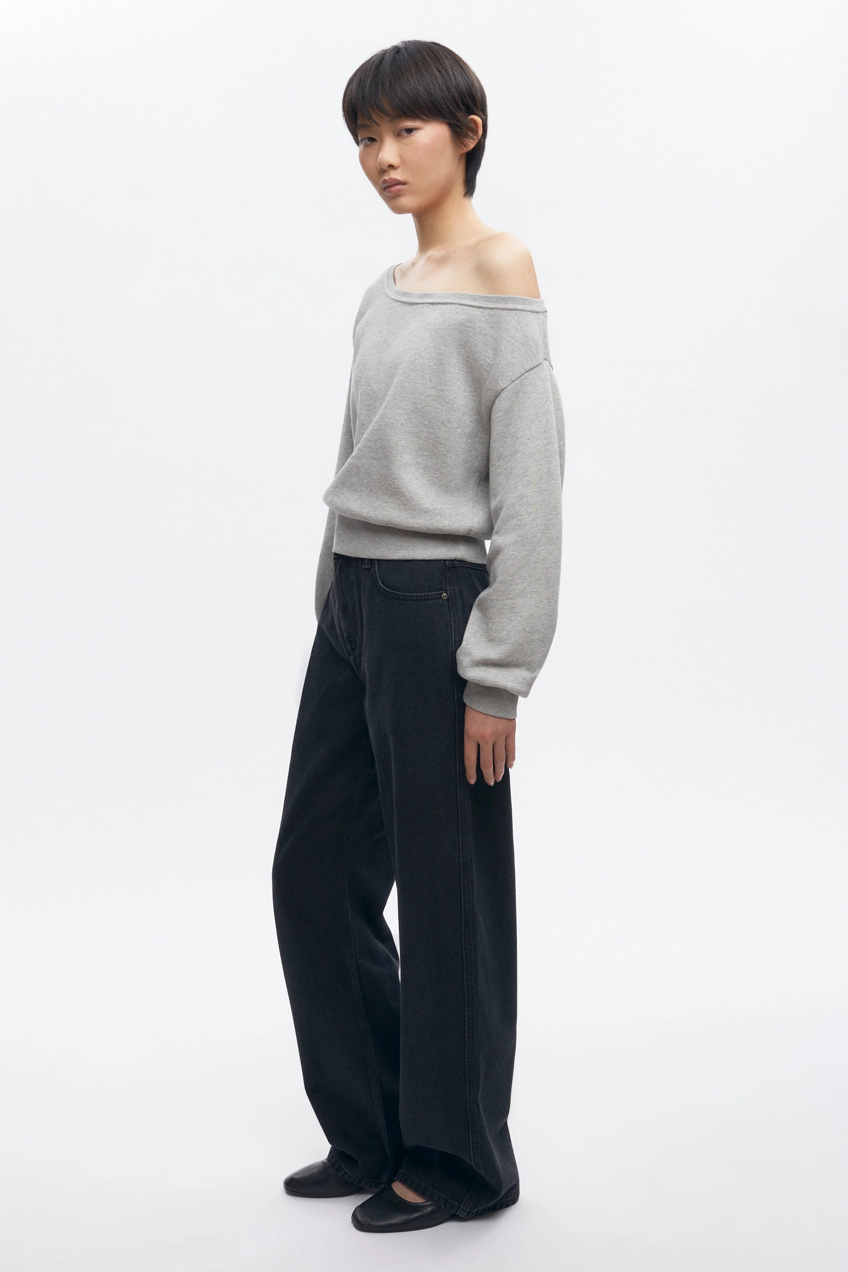 Women's Off Shoulder Sweatshirt in Heather Grey - Image 5