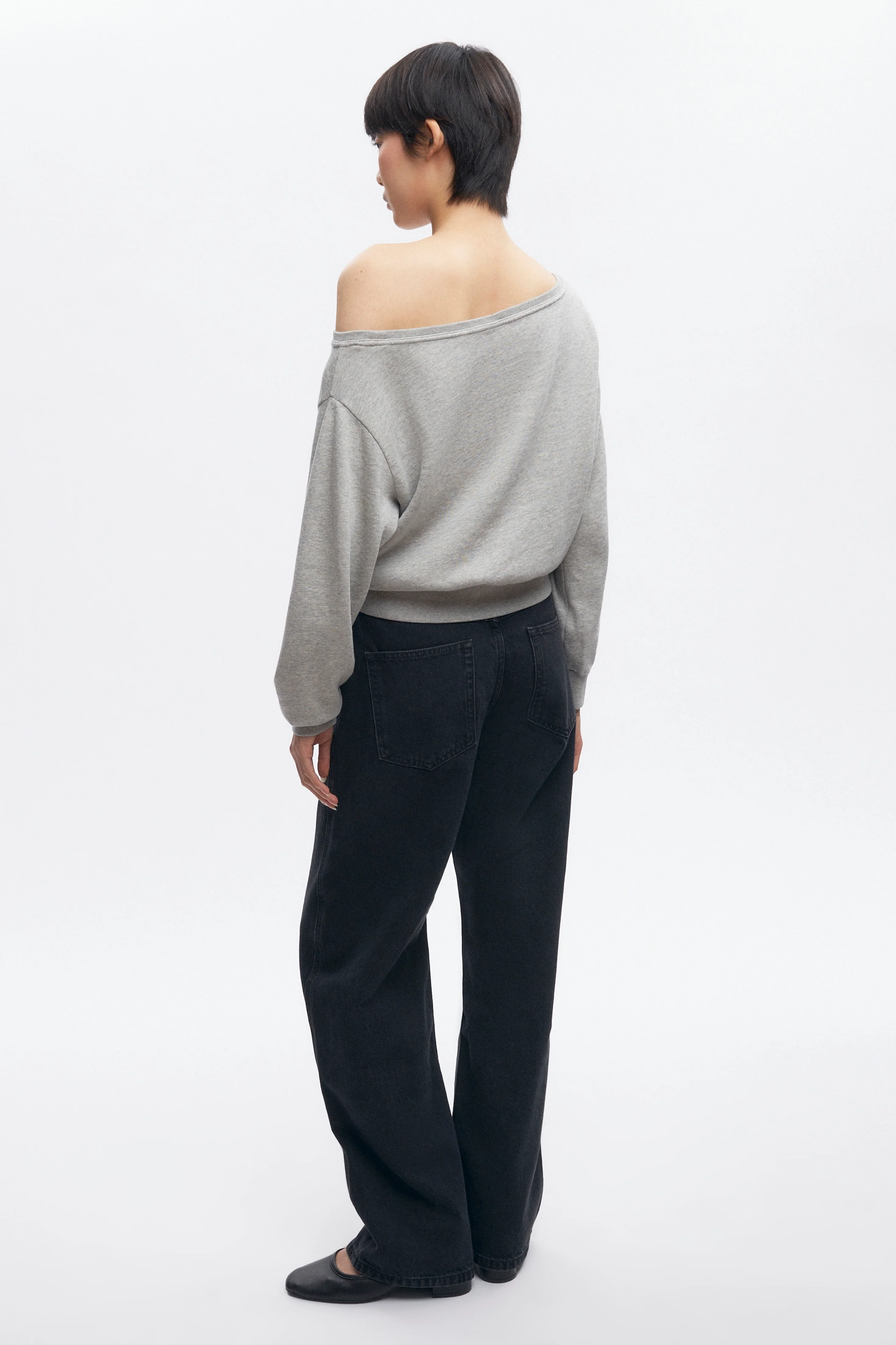 Women's Off Shoulder Sweatshirt in Heather Grey - Image 6