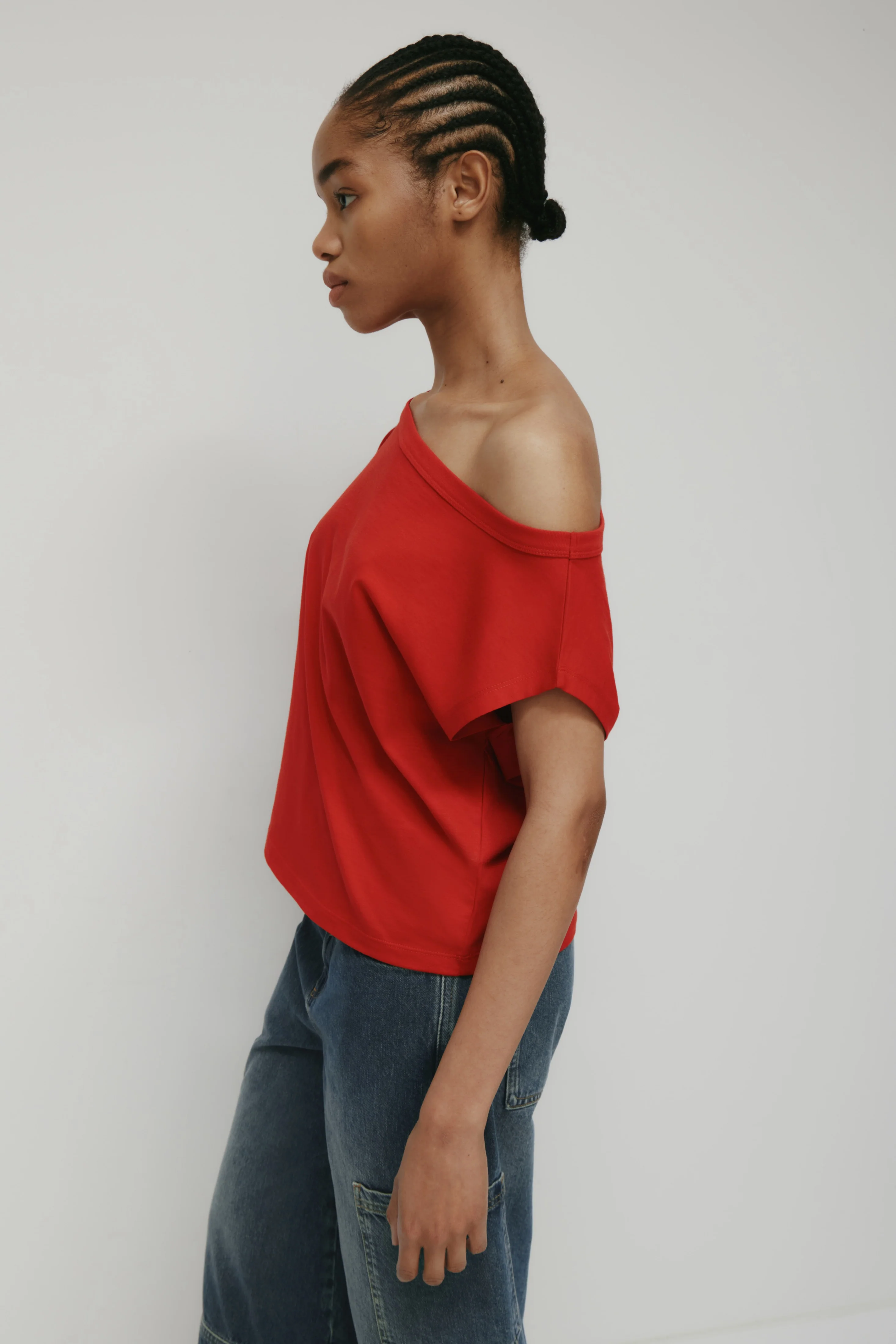 Women's Off Shoulder Tee in Salsa - Image 3