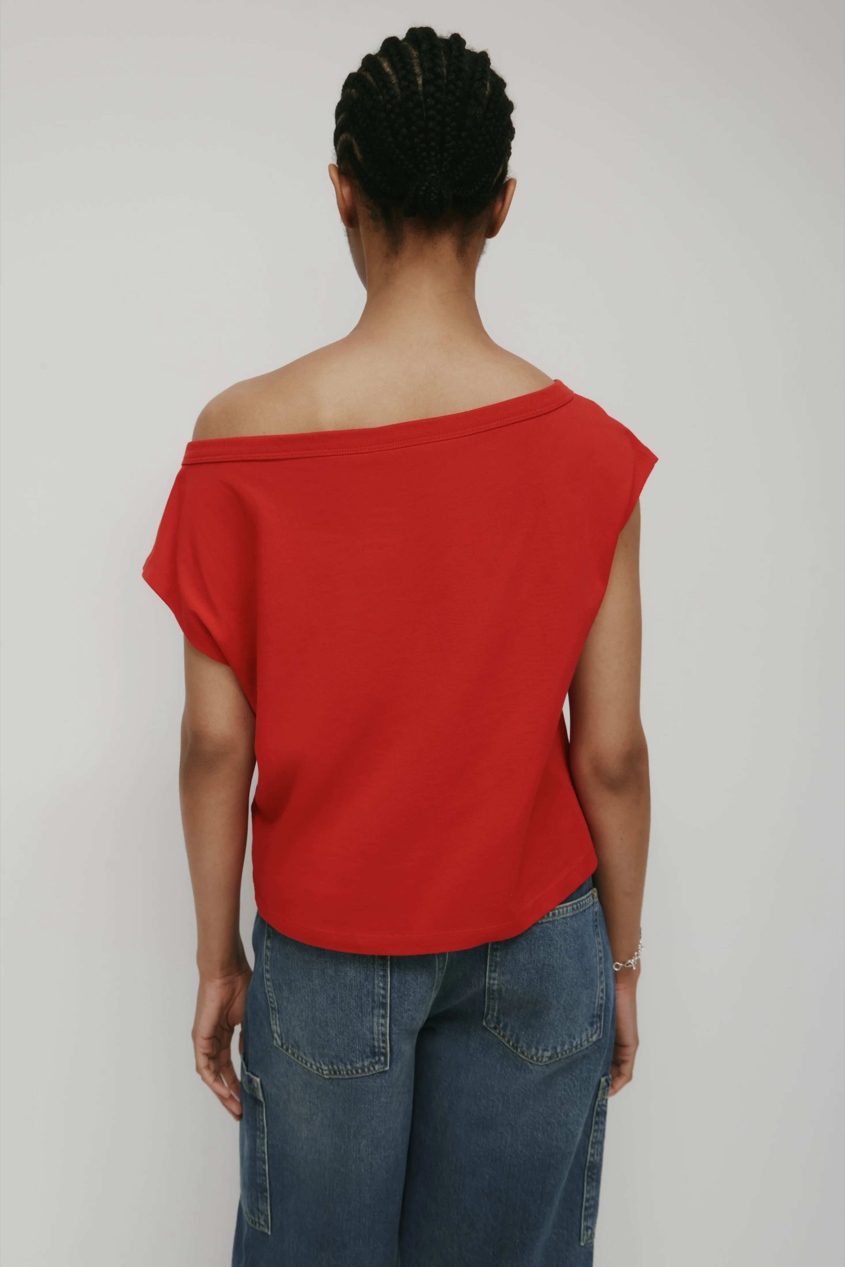 Women's Off Shoulder Tee in Salsa - Image 4