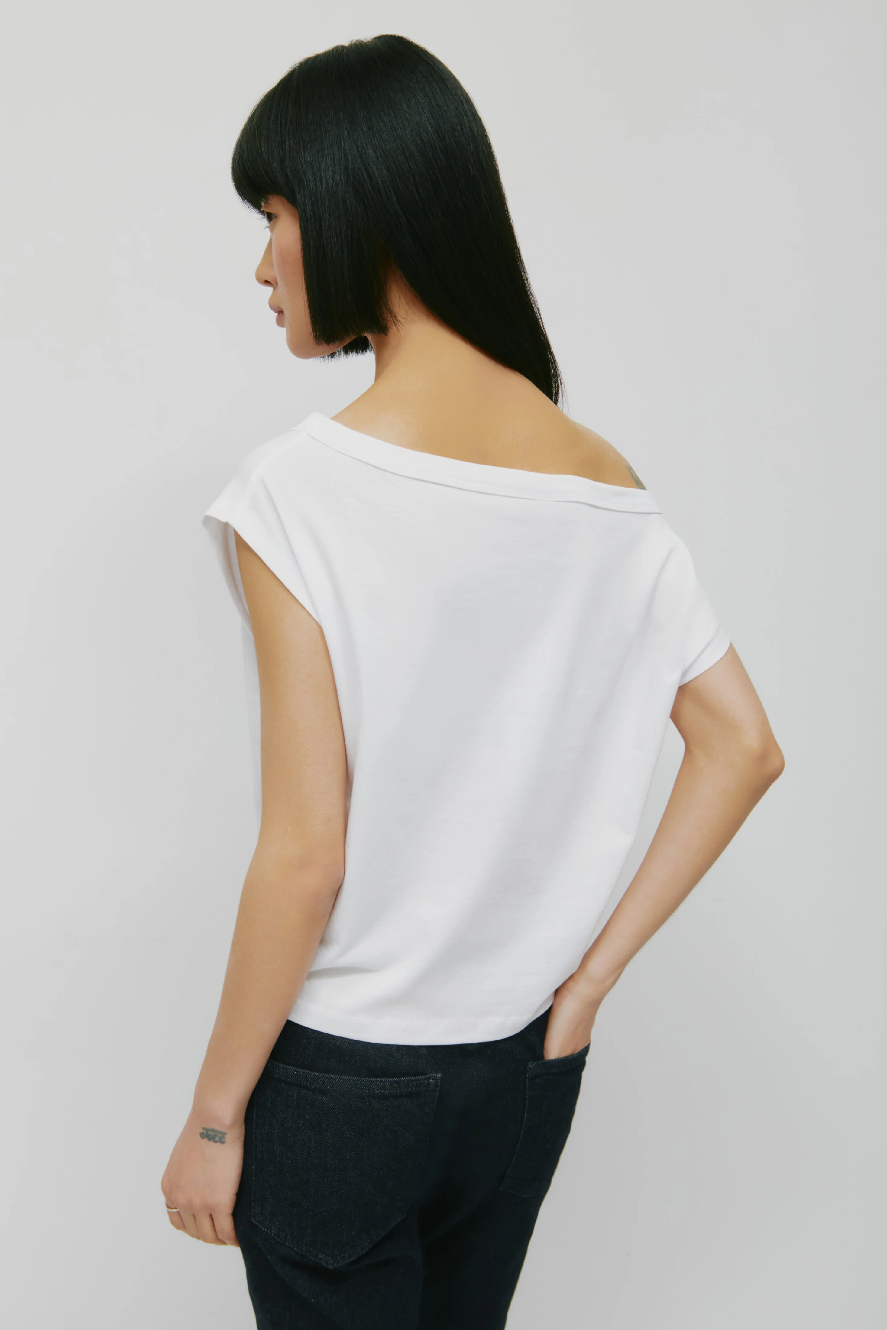 Women's Off Shoulder Tee in White - Image 4