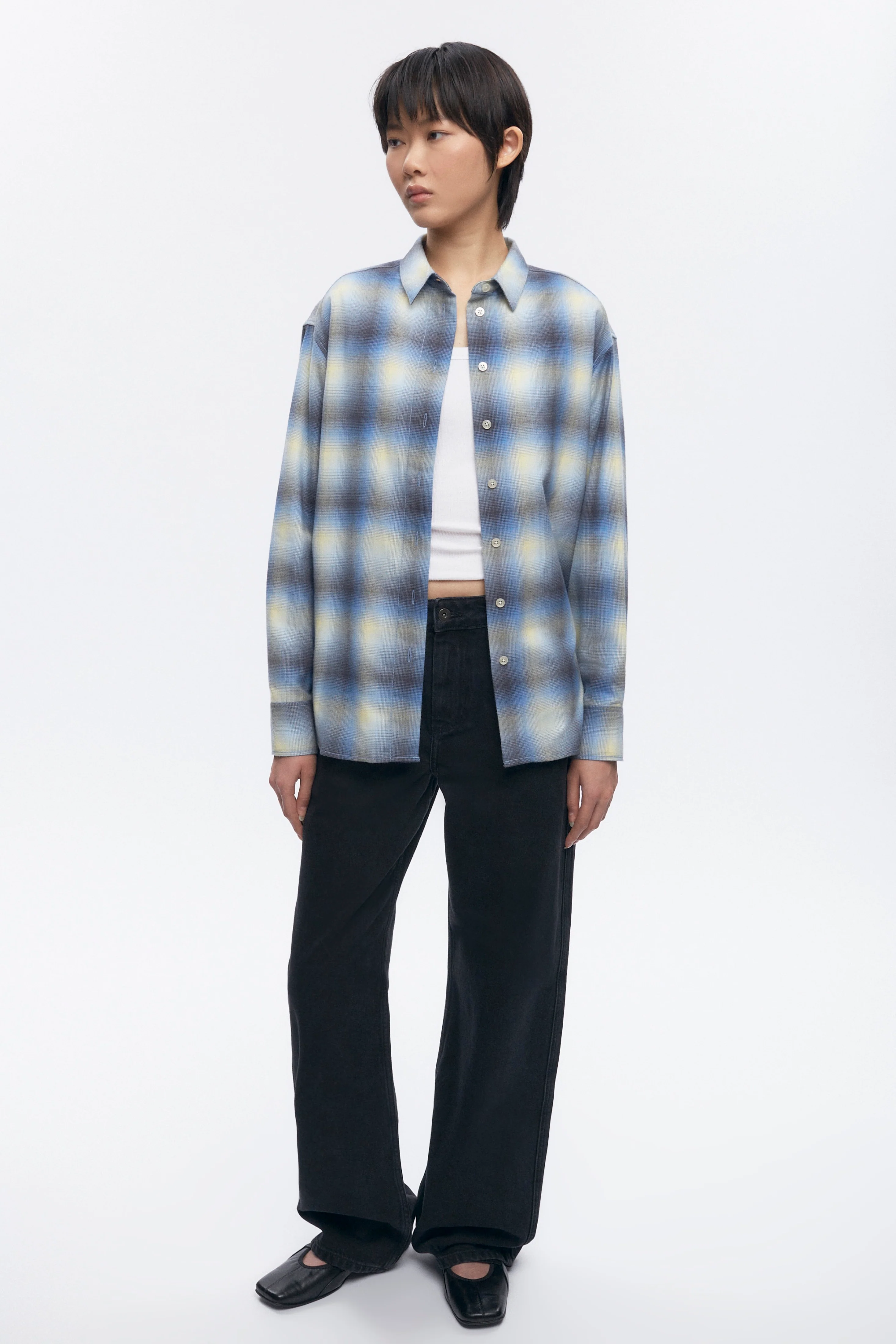 Women's Oversized Flannel Shirt in Blue Plaid - Image 2