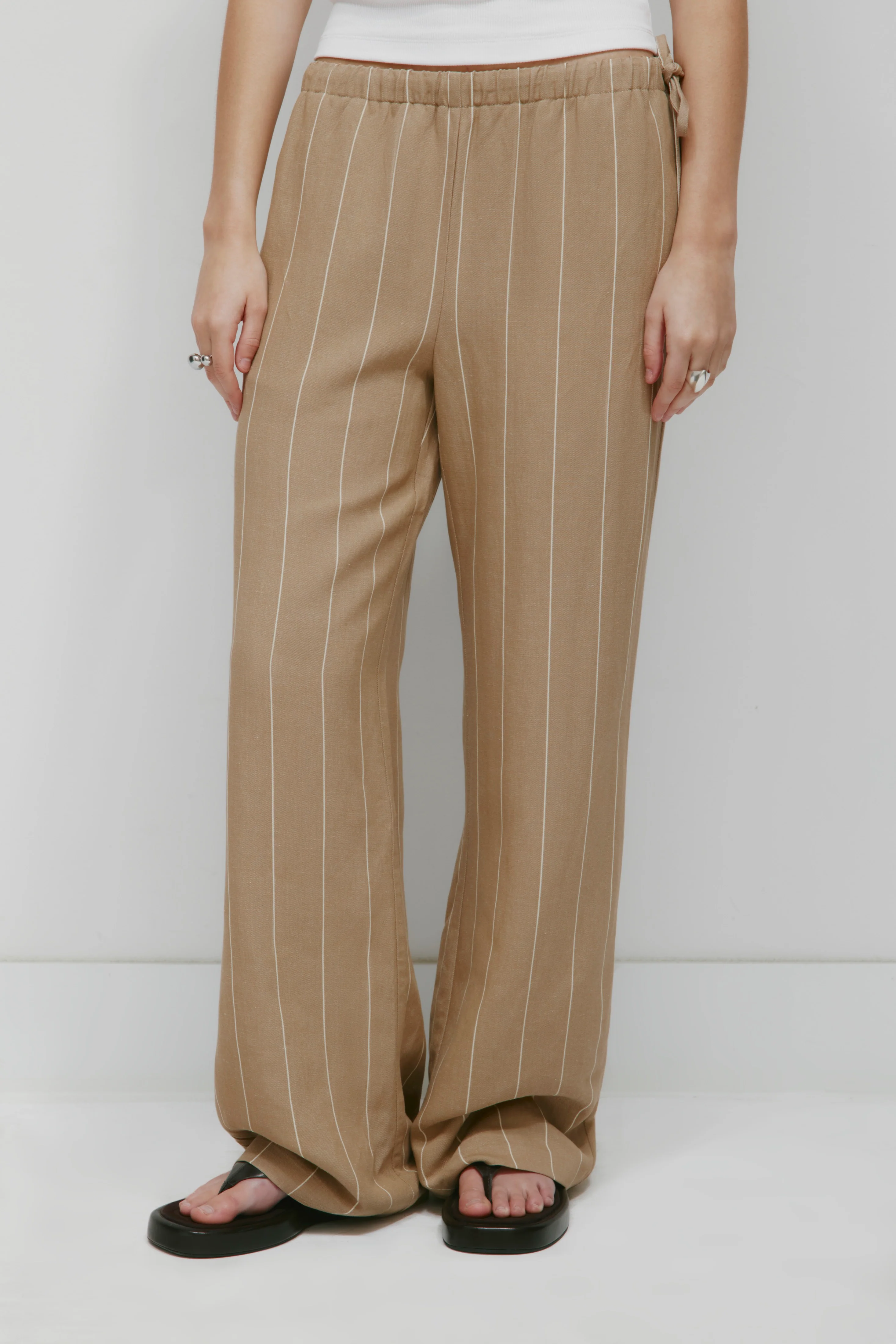 Women's Persea Linen Tie Pant in Safari Stripe - Image 3