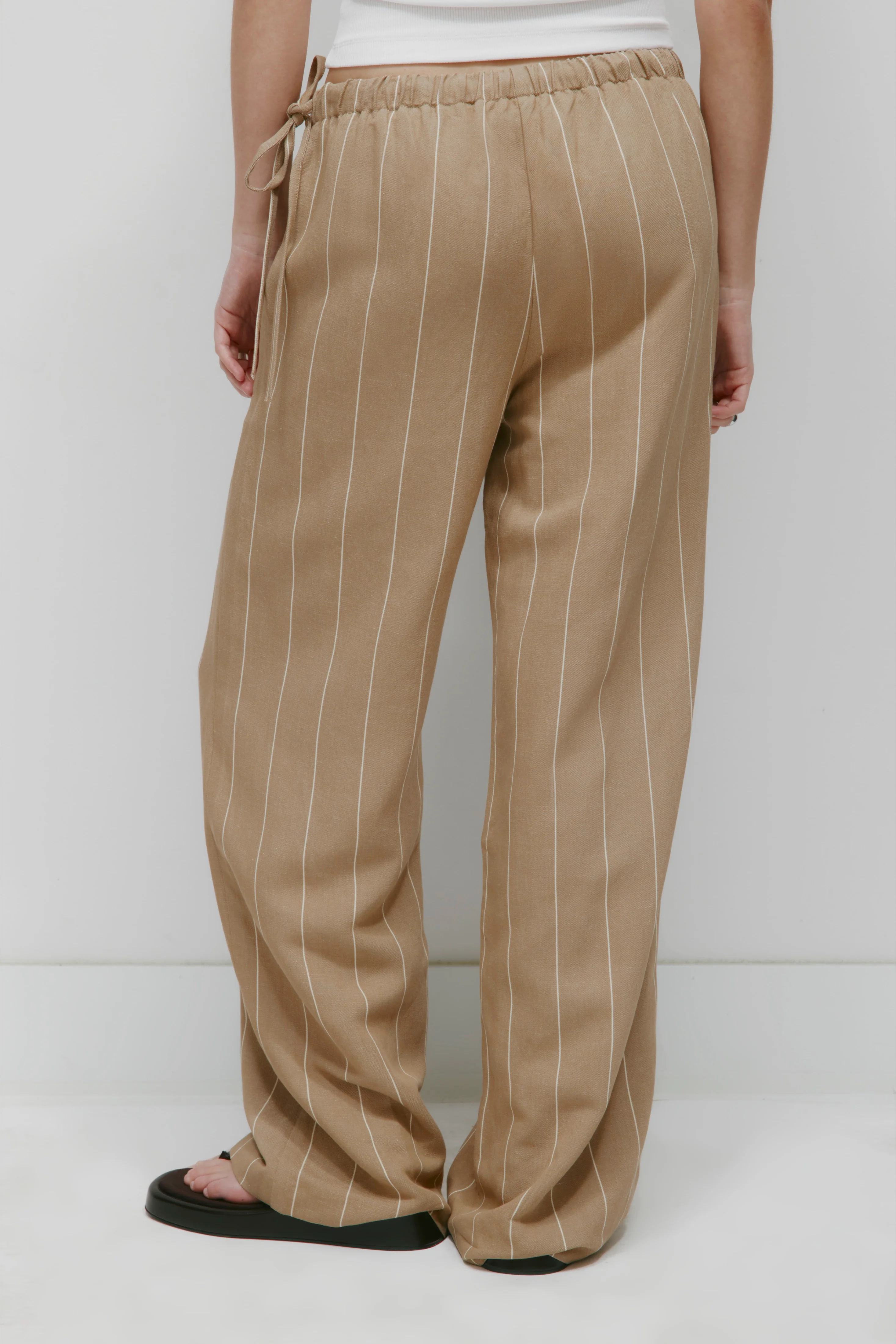 Women's Persea Linen Tie Pant in Safari Stripe - Image 5