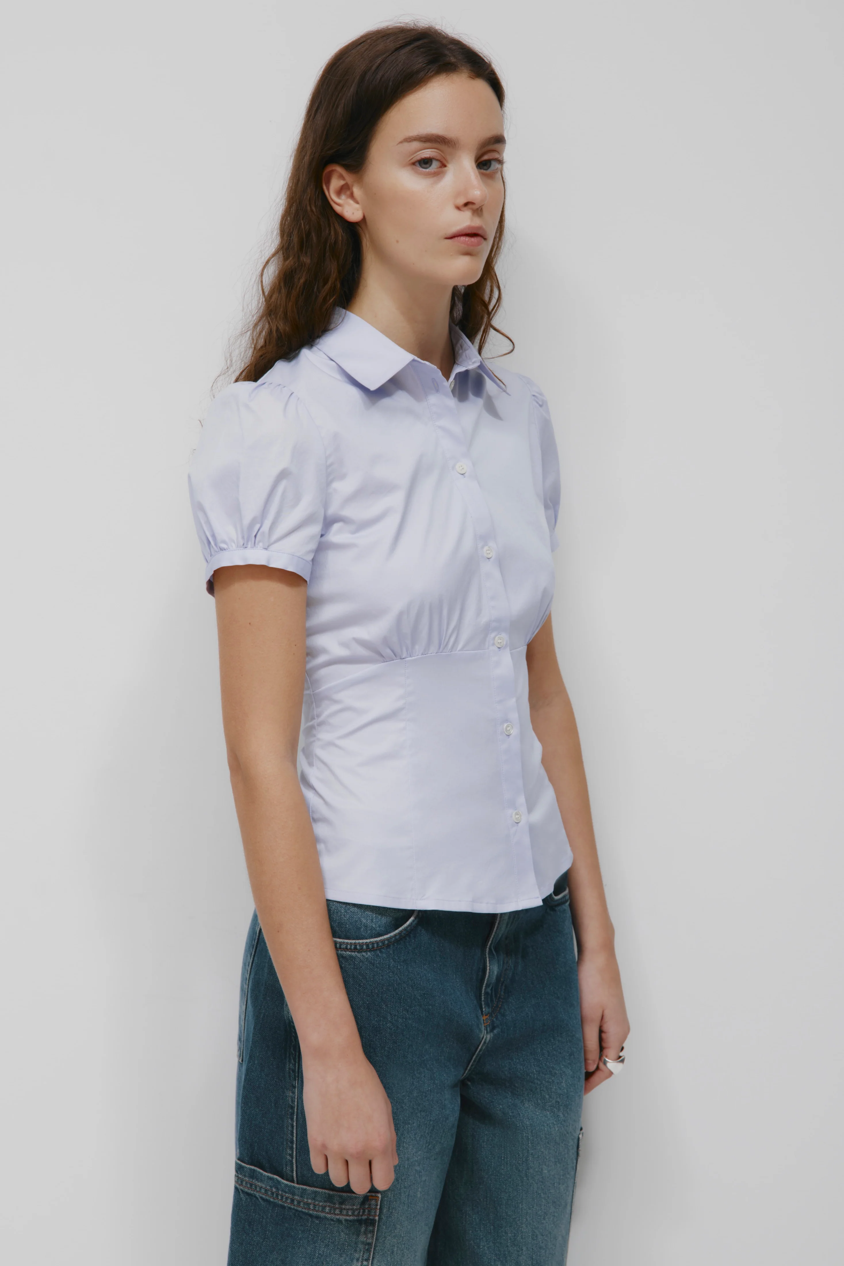 Women's Puff Sleeve Shirt in Thistle - Image 3