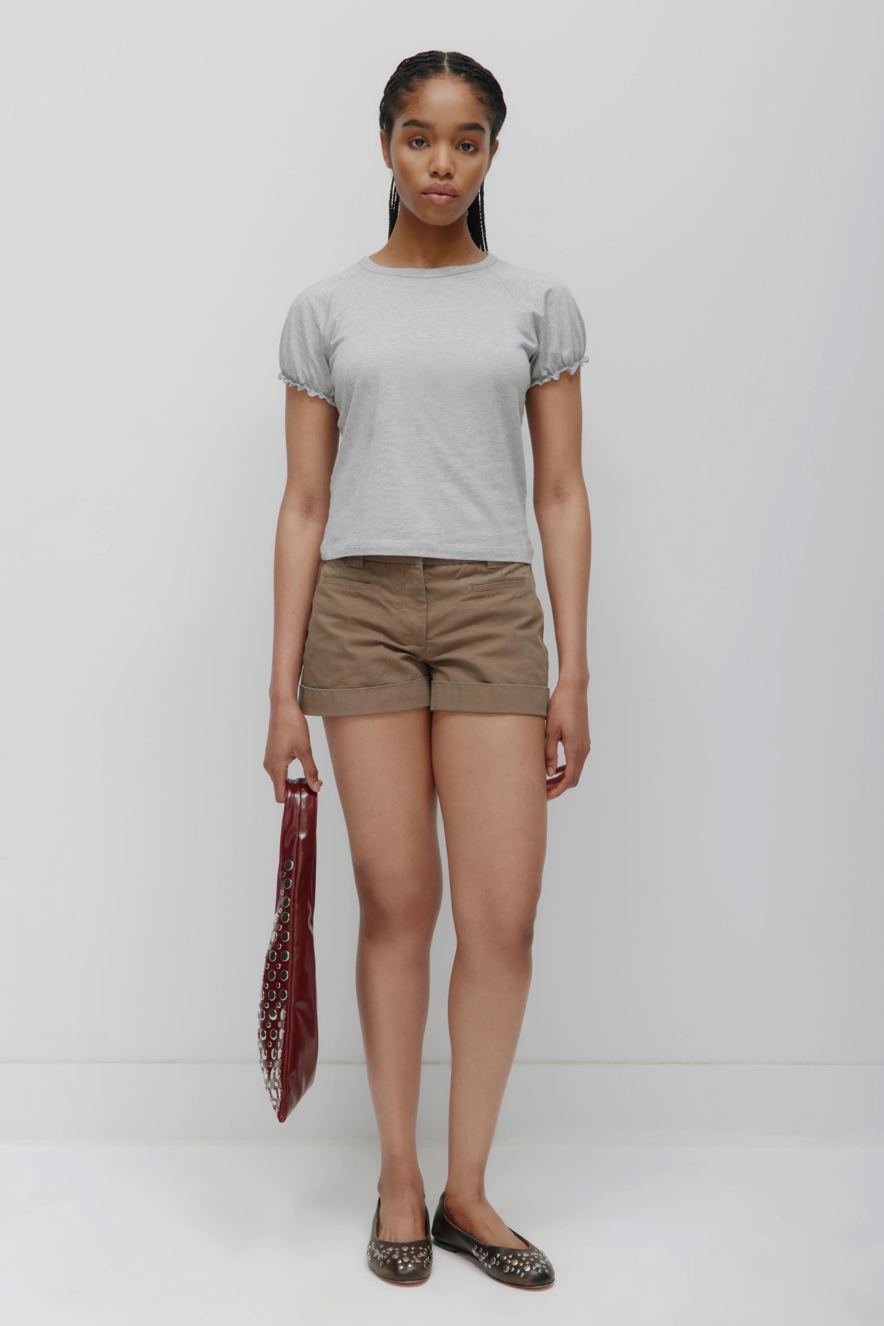 Women's Puff Sleeve Tee in Heather Grey - Image 3