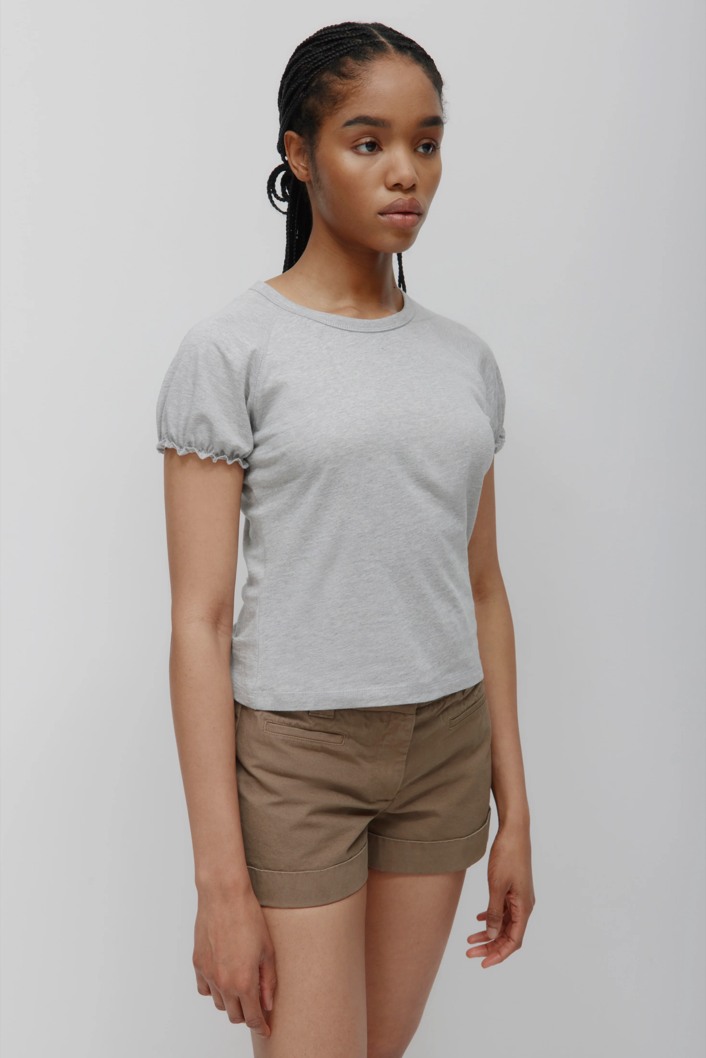 Women's Puff Sleeve Tee in Heather Grey - Image 4