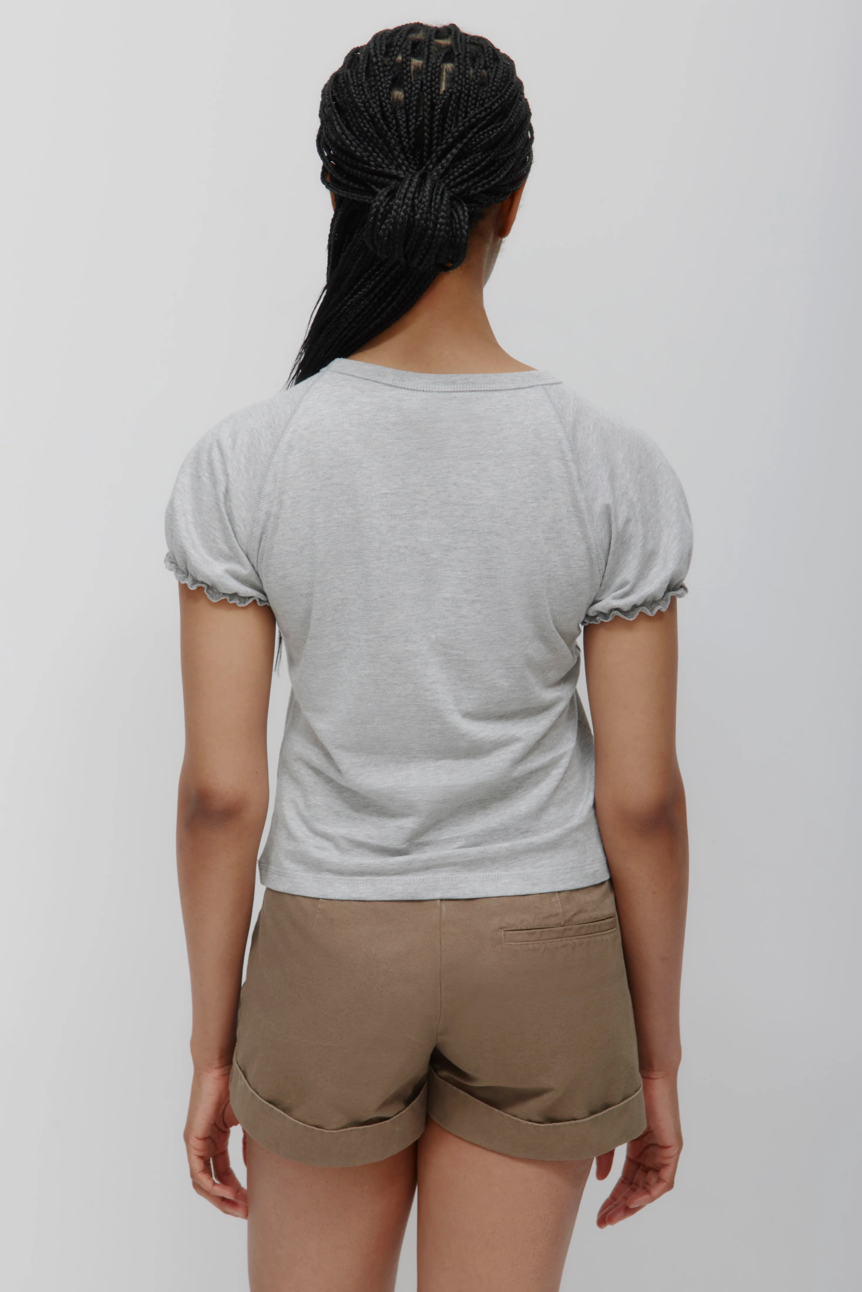 Women's Puff Sleeve Tee in Heather Grey - Image 5