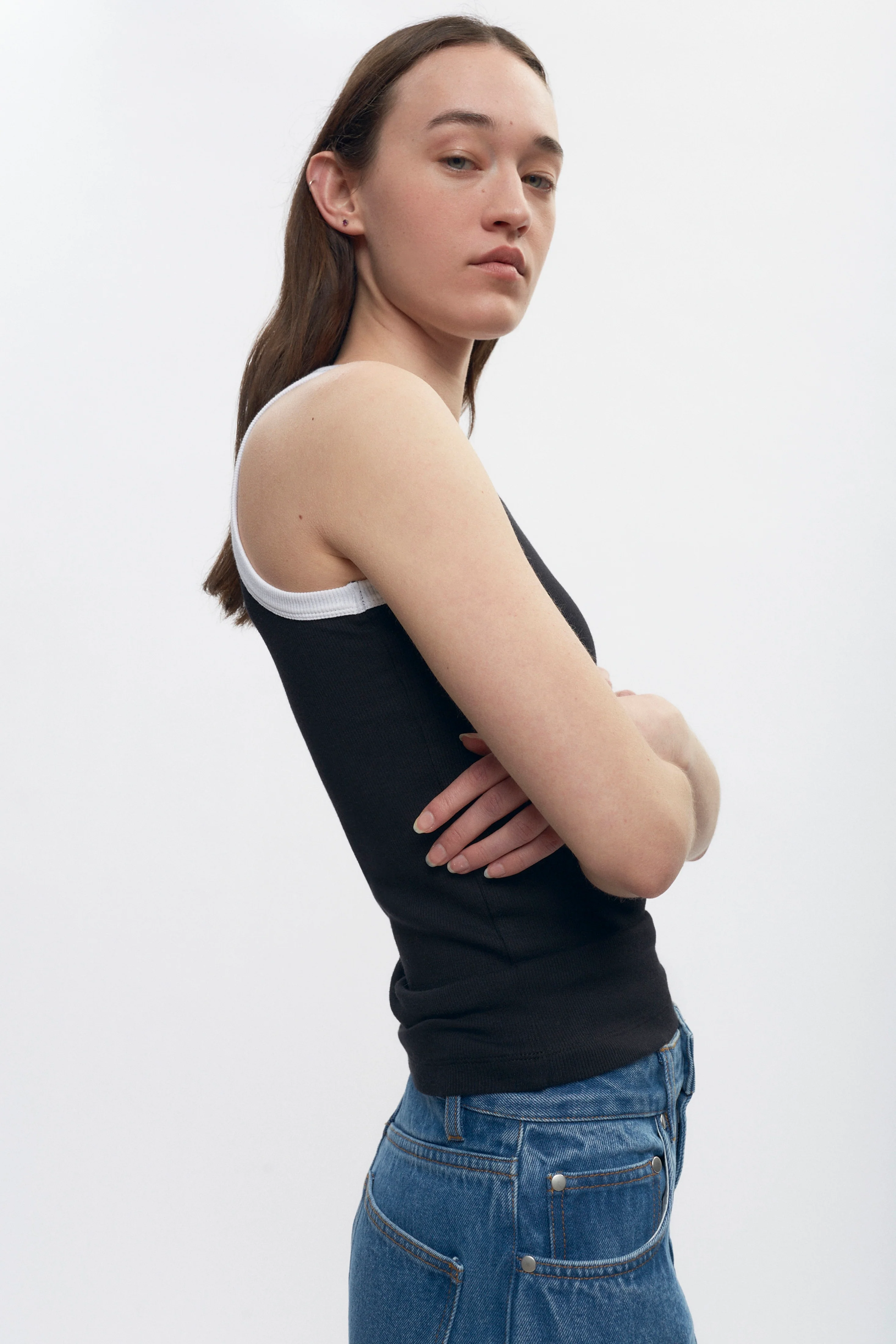Women's Racer Tank in Black/White - Image 3