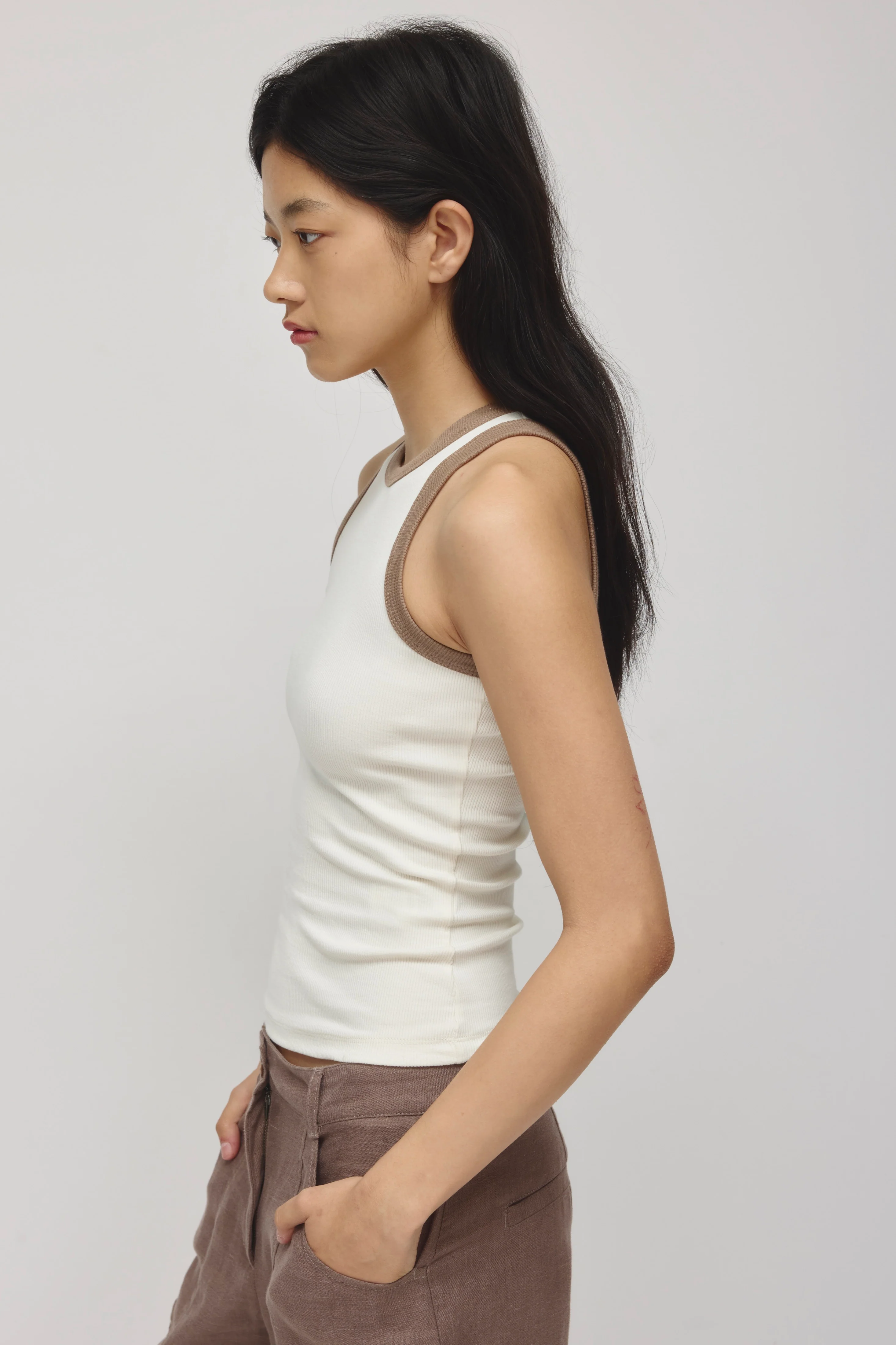 Women's Racer Tank in Marshmallow/Taupe - Image 3