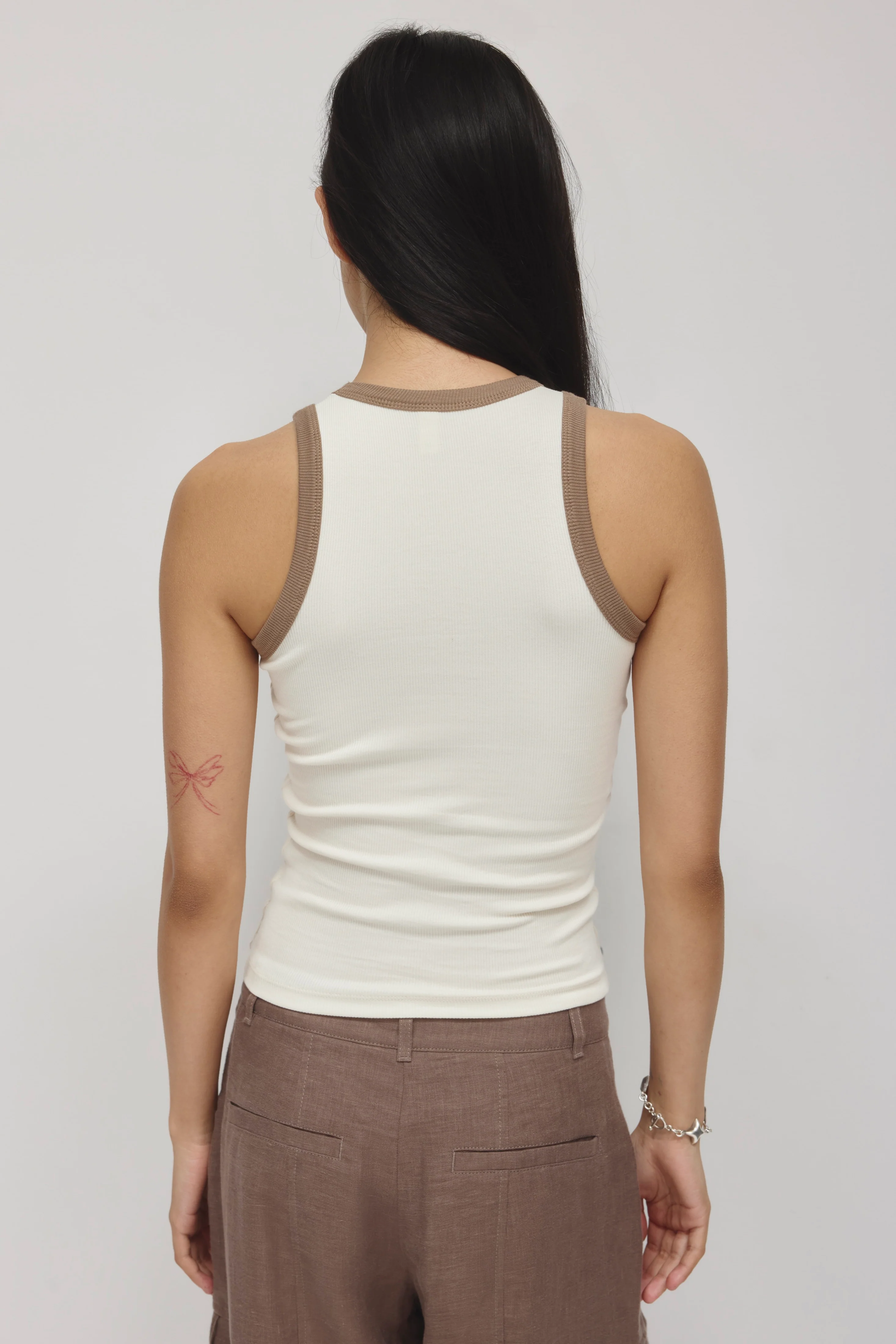 Women's Racer Tank in Marshmallow/Taupe - Image 4