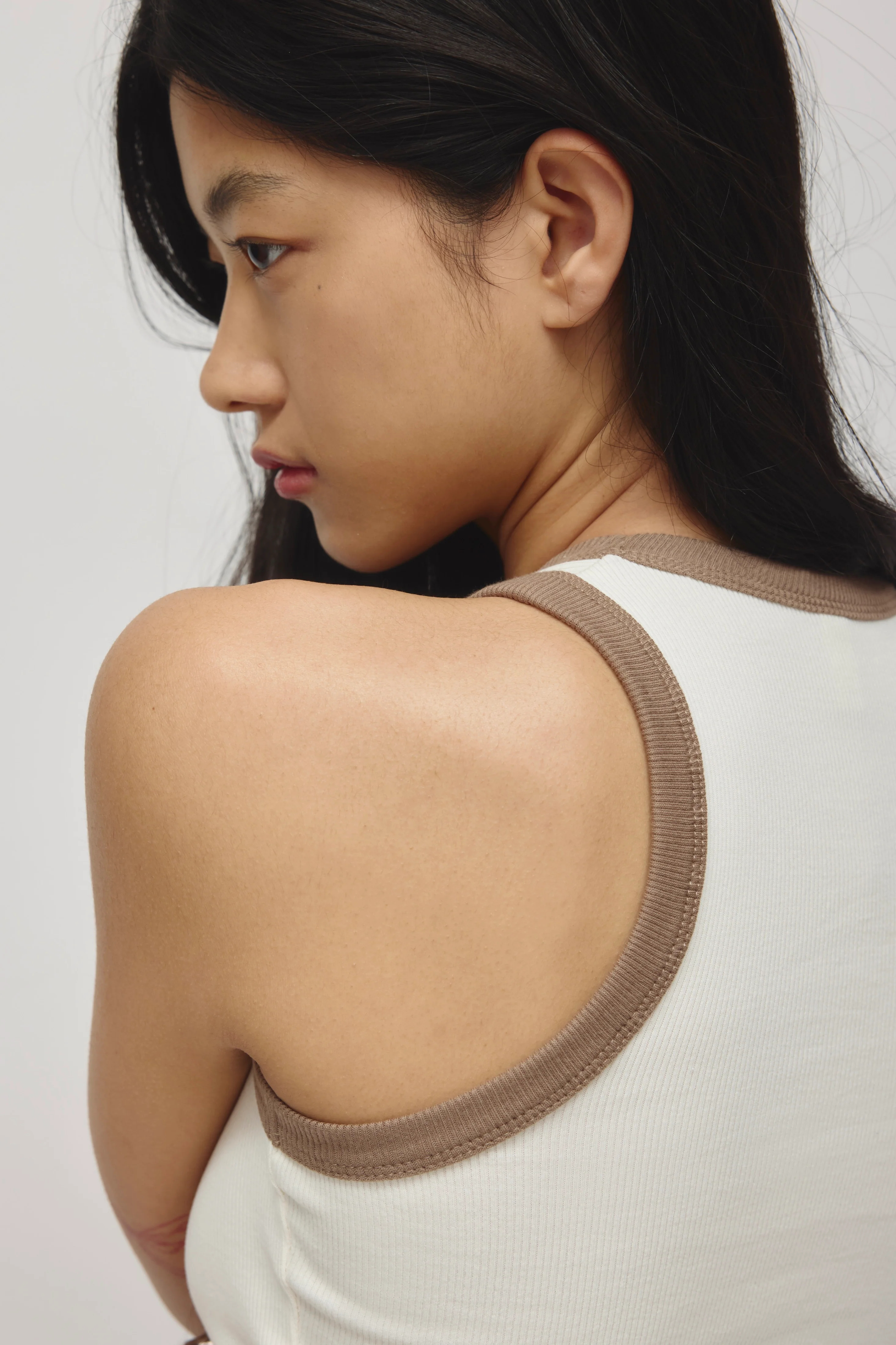 Women's Racer Tank in Marshmallow/Taupe - Image 5