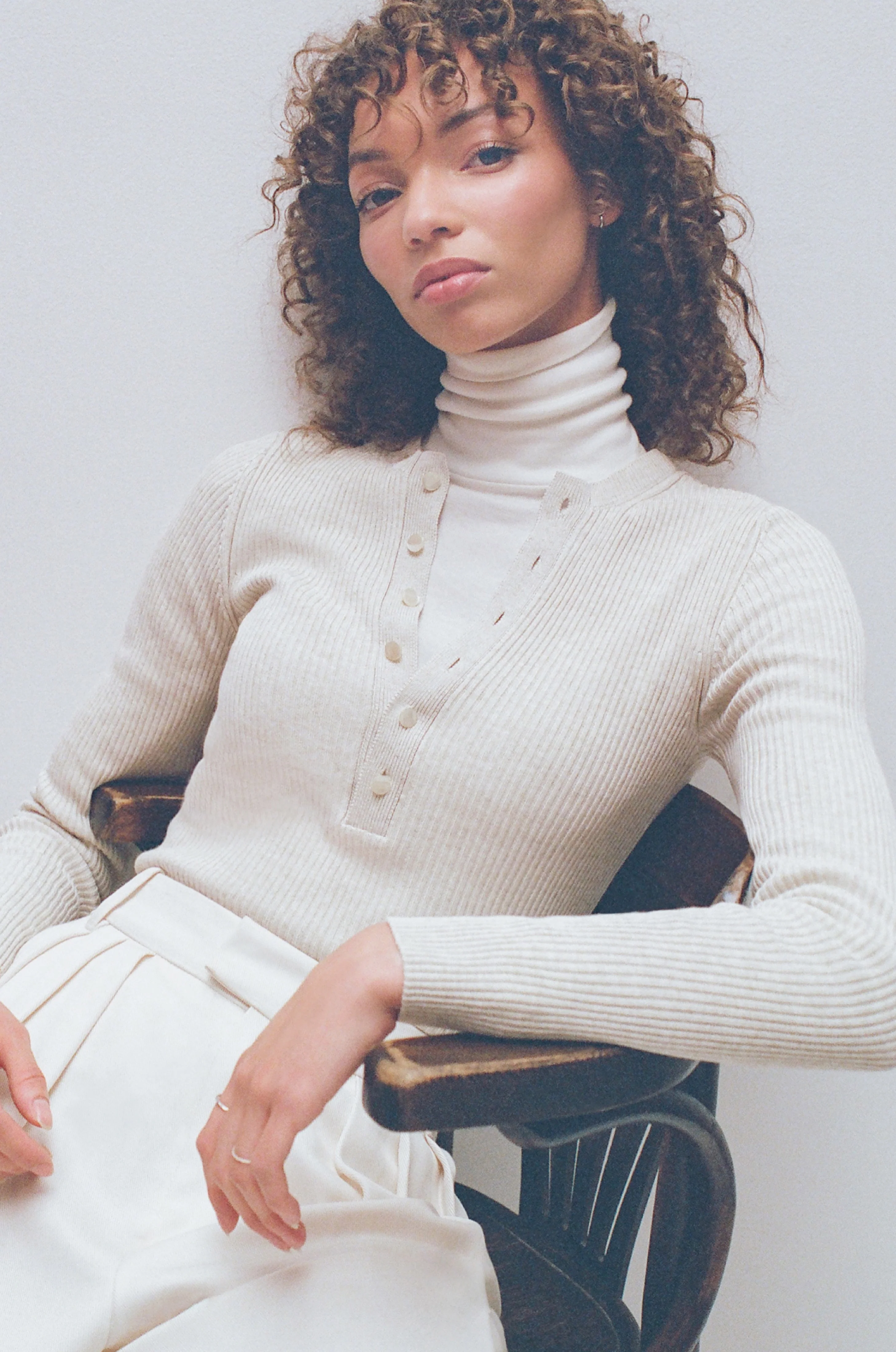 Women's Rib Henley in Natural - Image 2