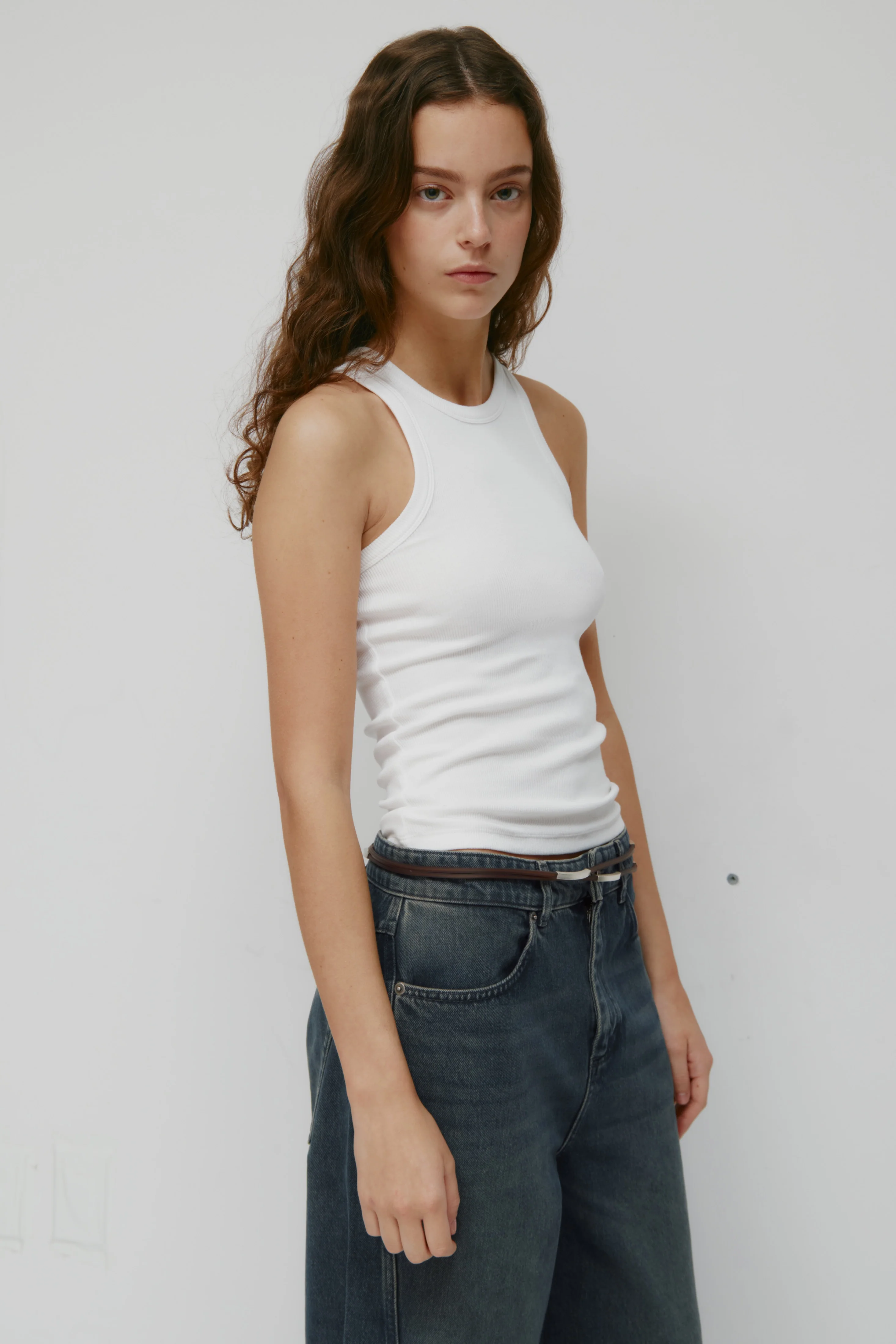 Women's Racer Tank in White - Image 3