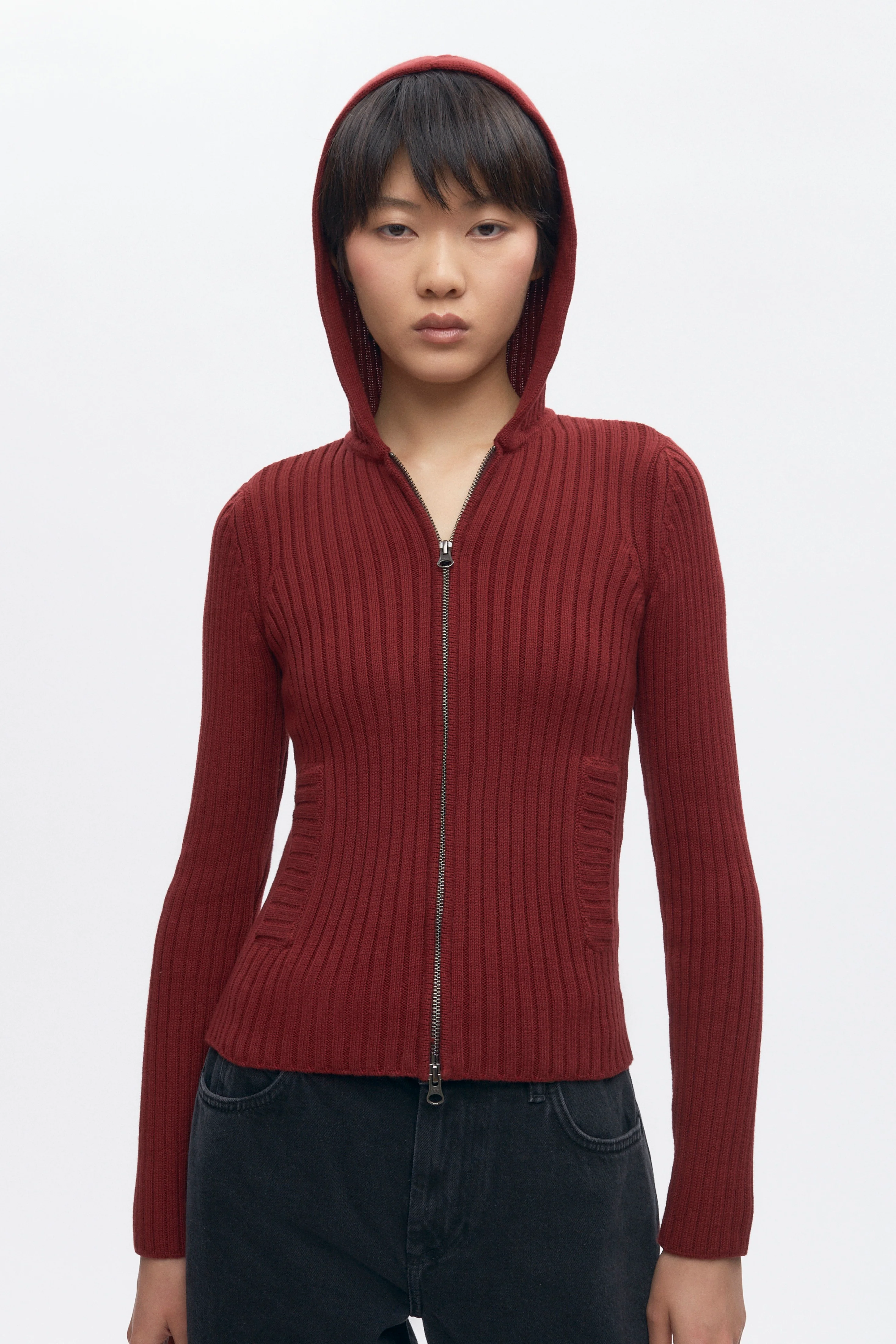 Women's Rib Zip Hoodie in Cabernet