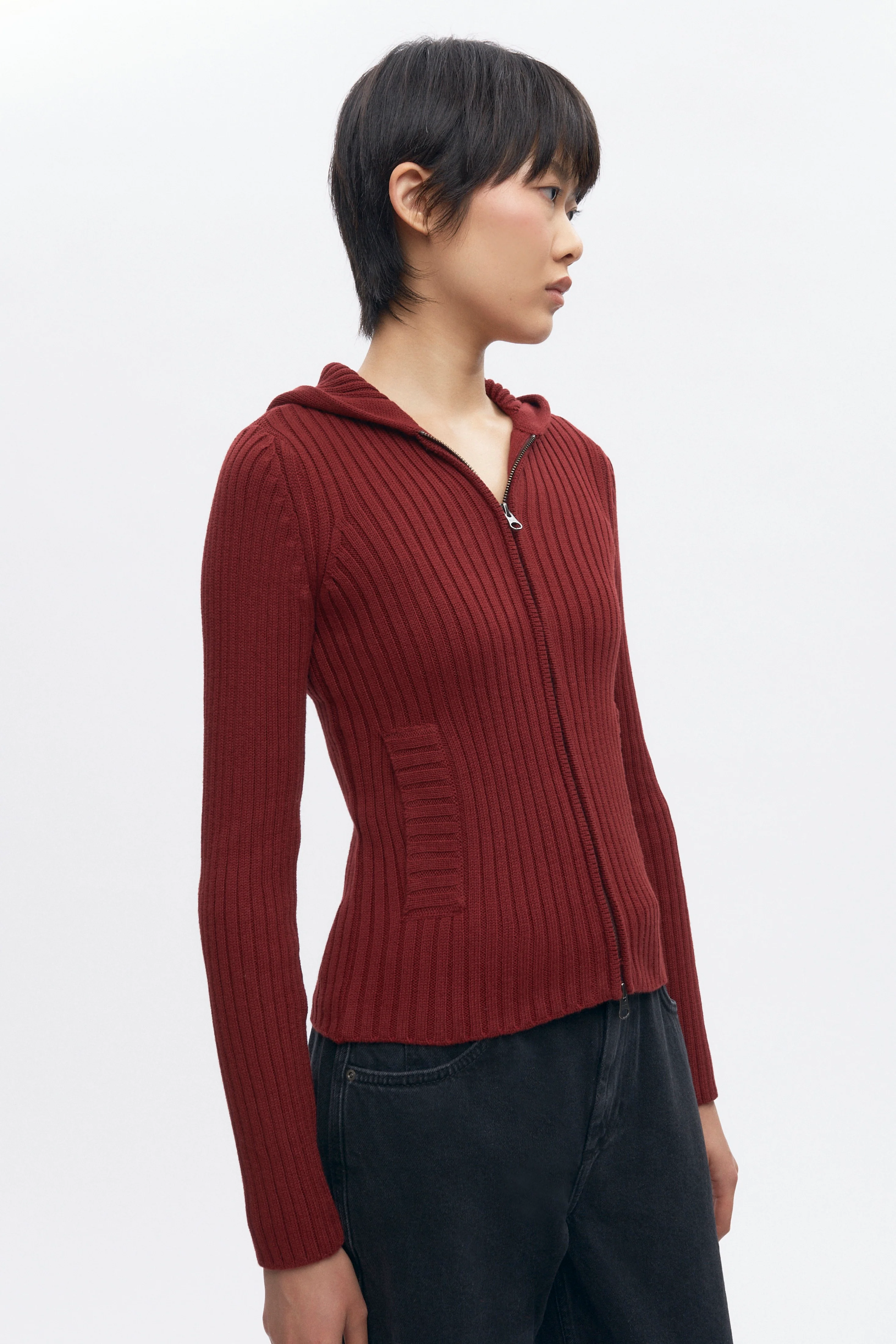 Women's Rib Zip Hoodie in Cabernet - Image 2
